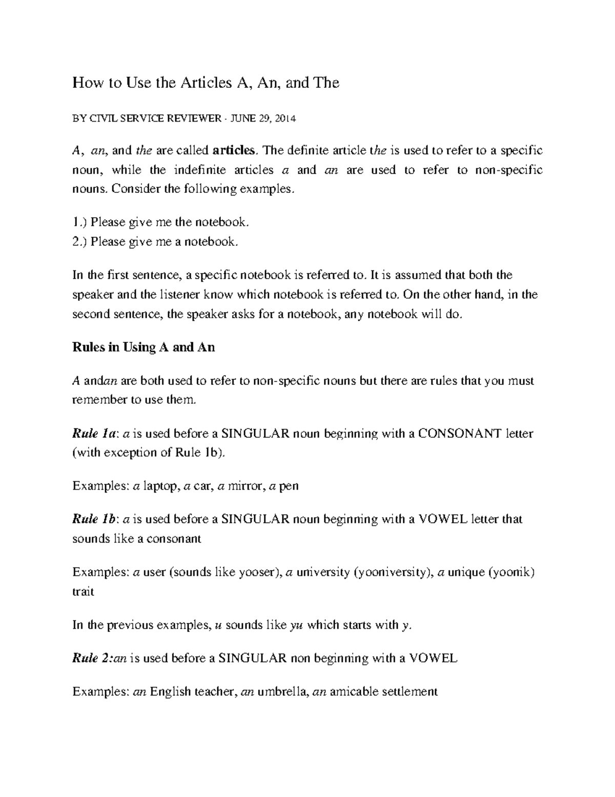 How to Use the Articles A, An and The CS Reviewer - How to Use the ...