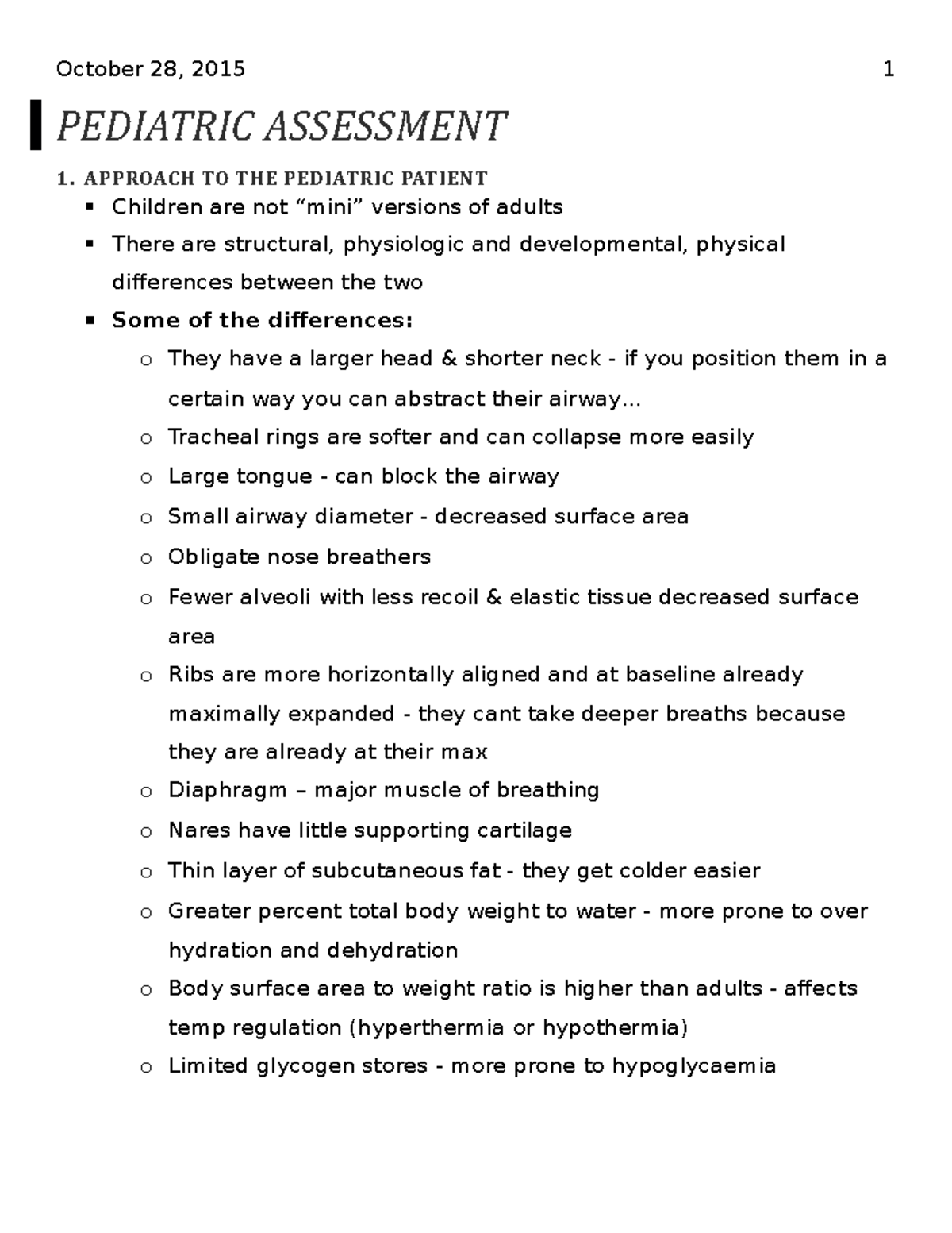 Lecture Notes Lectures Pediatric Assessment October 28 2015 1 Pediatric Assessment 1