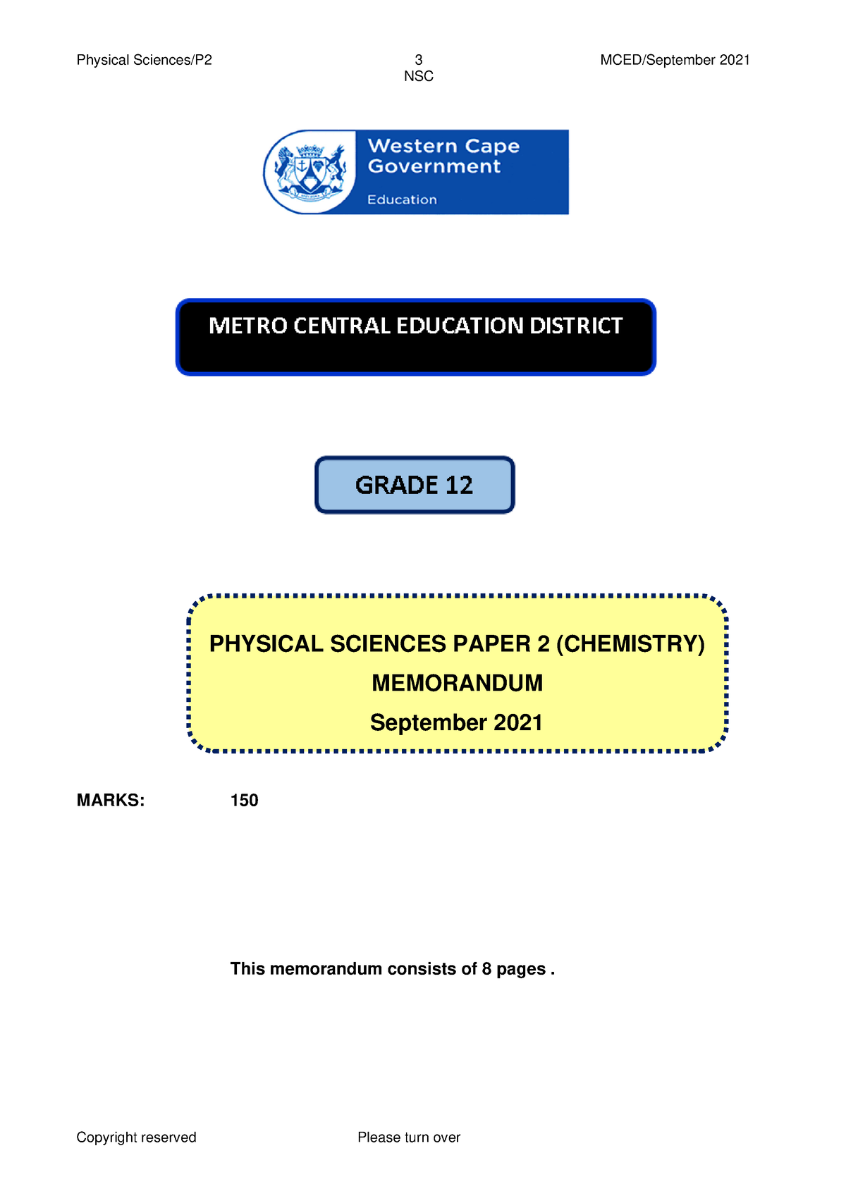 2021 WC MCED Phy Sci Gr 12 Sep Exam P2 Memo - Physical Sciences/P2 3 ...