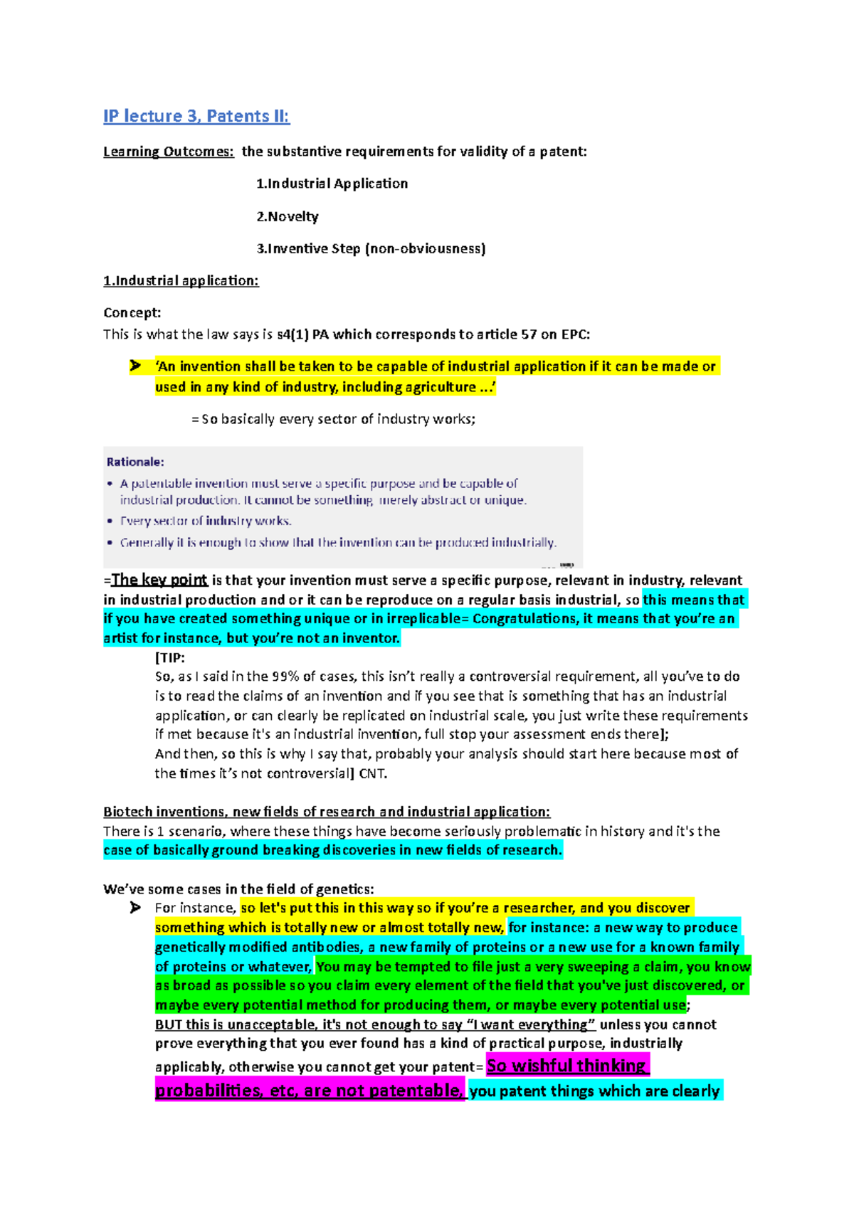 Intellectual Property Lecture 3 Notes Ip Lecture 3 Patents Ii Intellectual Property Lecture 3 Notes Ip Lecture 3 Patents Ii