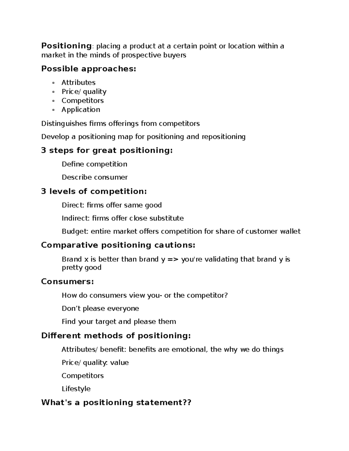 Ch 9 - Positioning - Dan Purdy Marketing 380 Lecture notes ...