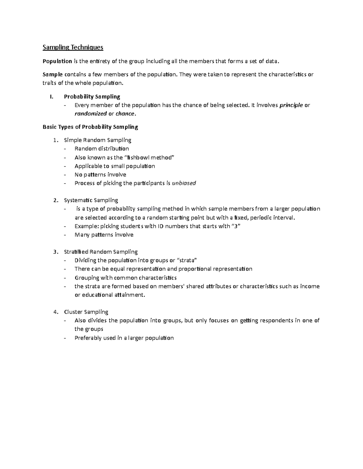 Sampling Techniques - Notes for Statistics - Sampling Techniques ...