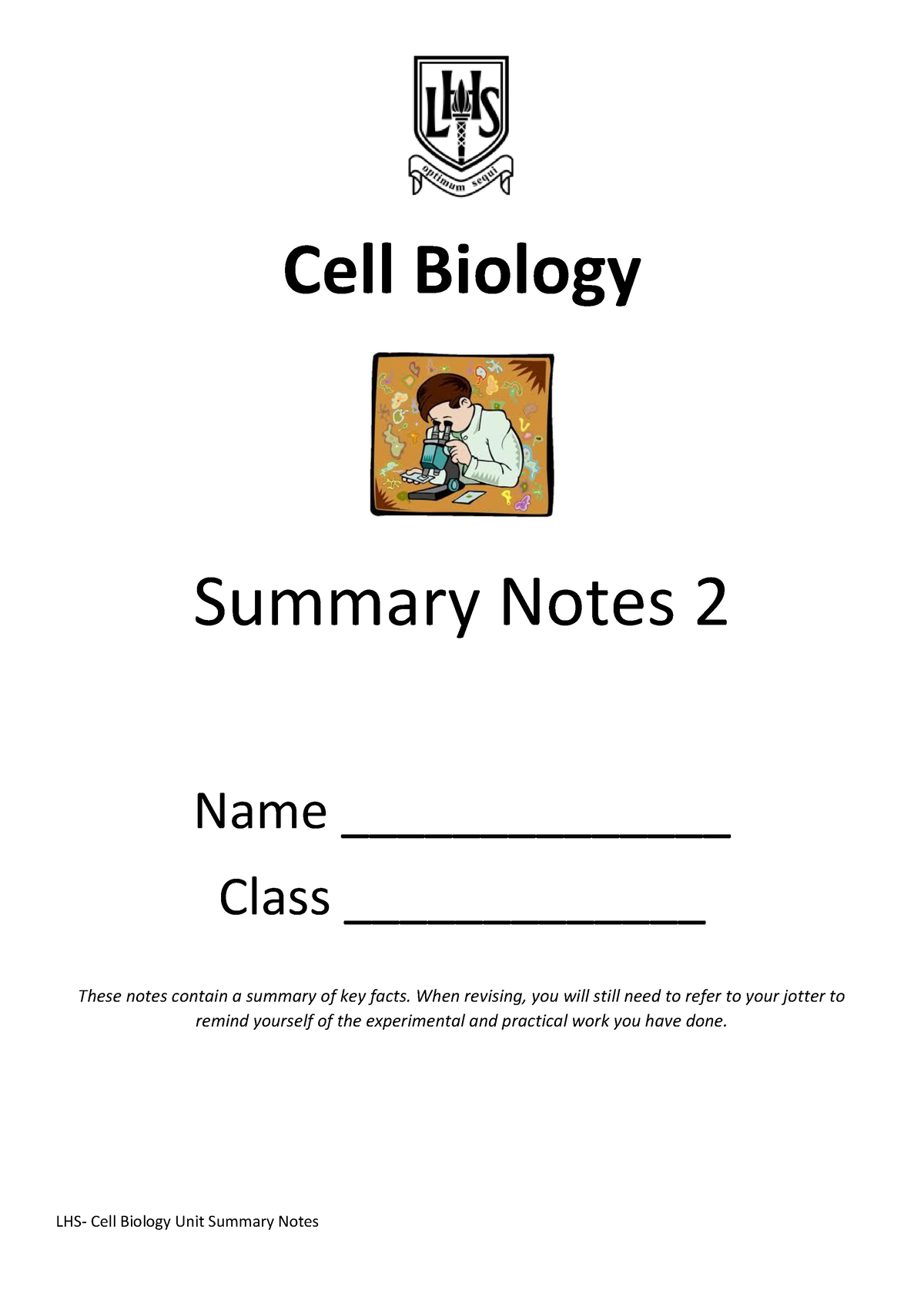 [1405]Unit 1- Cell Biology Summary Notes - Cell Biology Summary Notes 2 ...