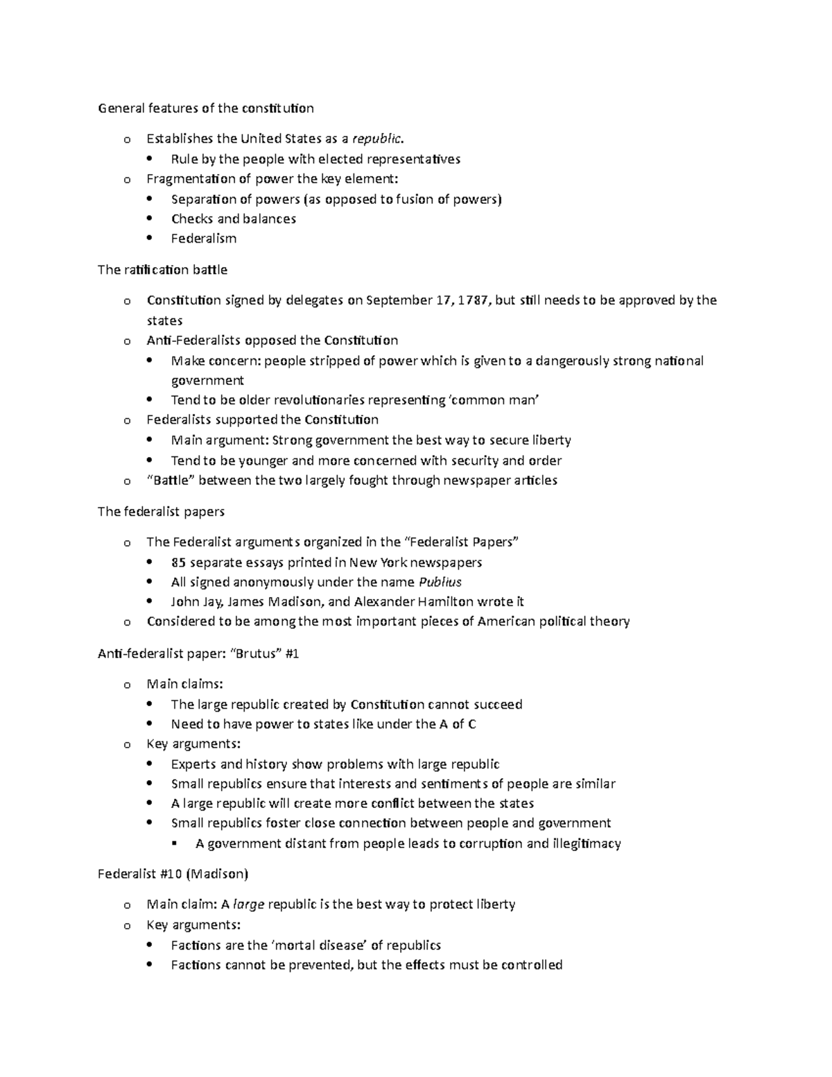 POLS 1100 - The Founding and Federalism - General features of the ...