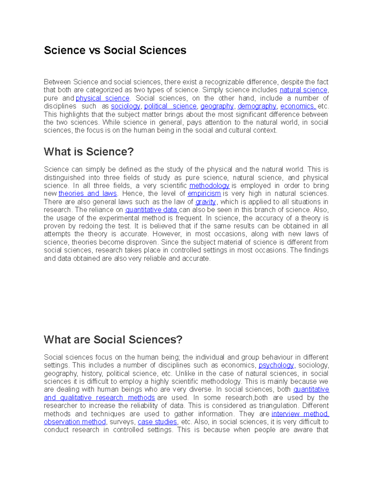 Natural and social science Science vs Social Sciences Between Science