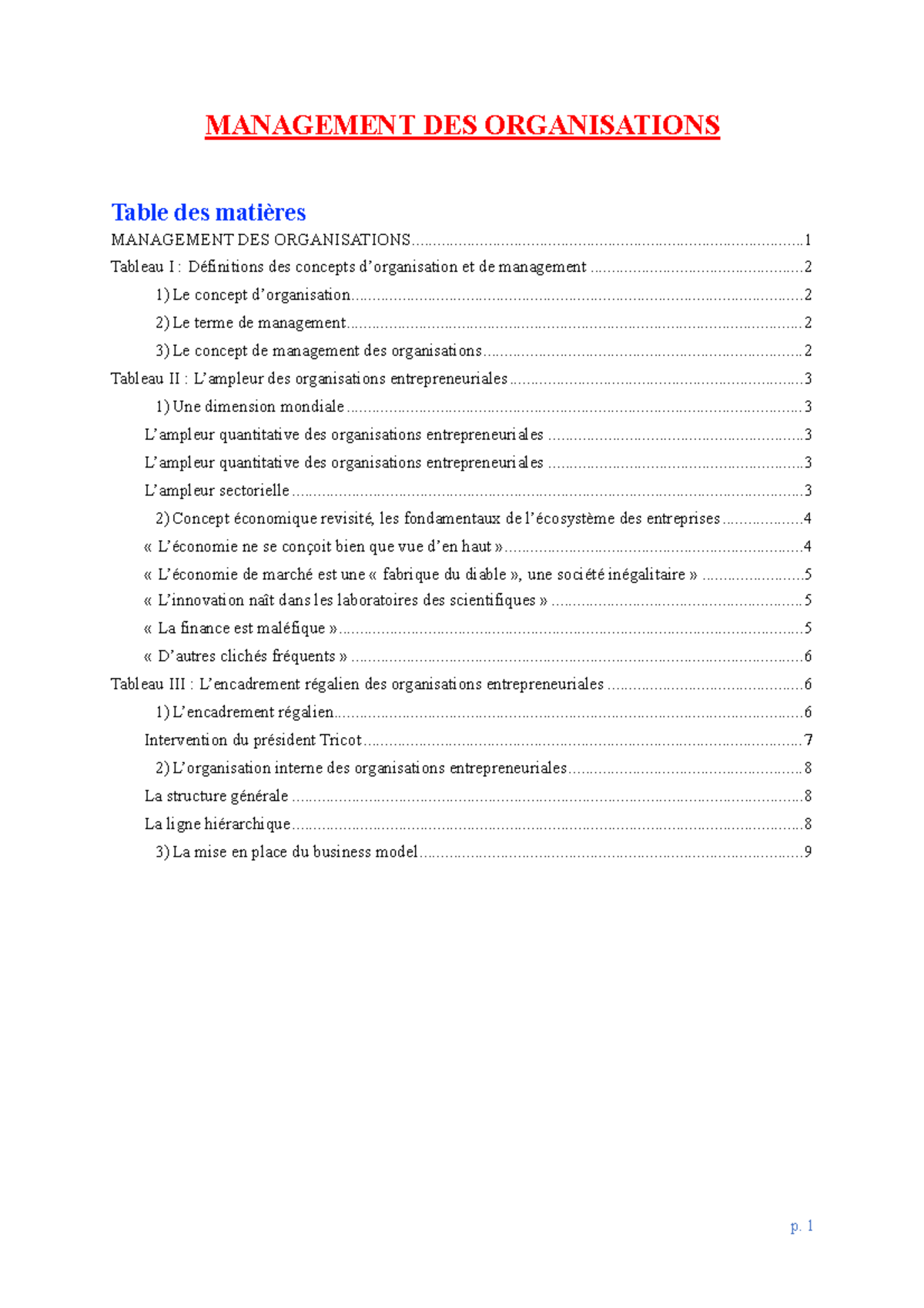 Cours management corpo - MANAGEMENT DES ORGANISATIONS Table des ...