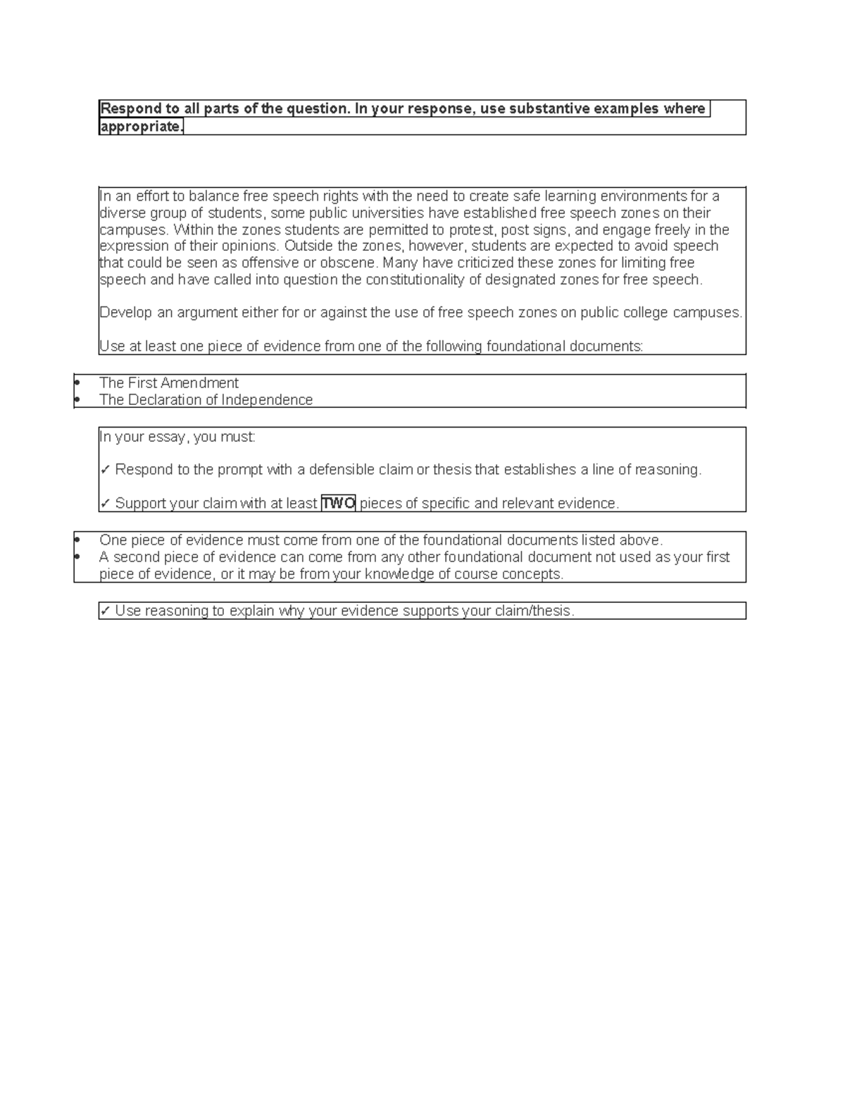 Free speech zones Essay prompt Respond to all parts of the question