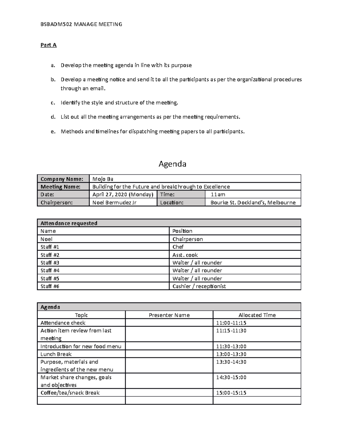 Assessment Task 1 - Manage Meetings Bsbadm 502 - Part A A. Develop The ...