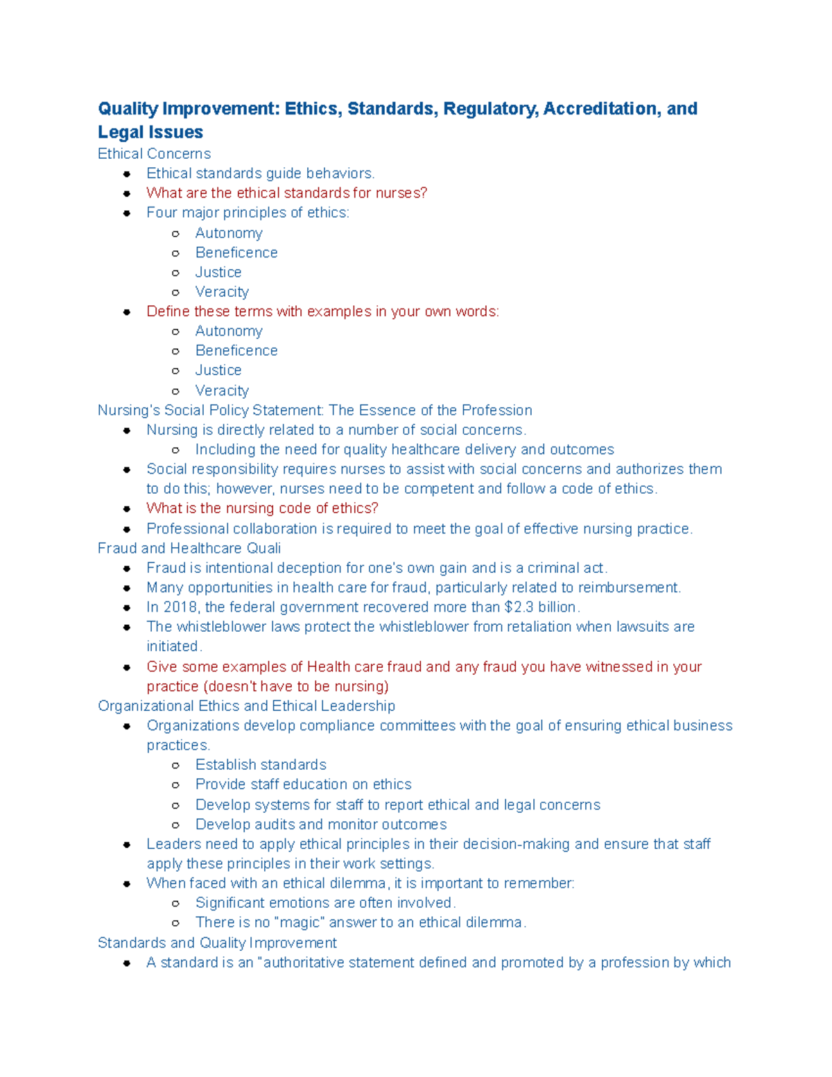 Chapter 2 - Quality Improvement: Ethics, Standards, Regulatory ...