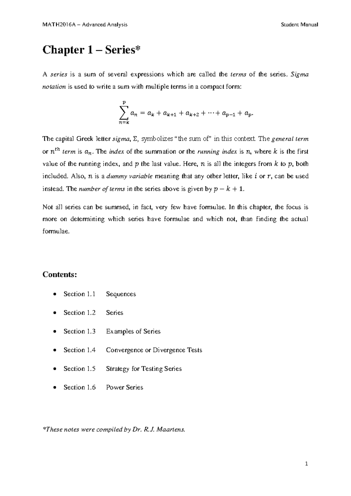 Additional Material on Series - Student - Chapter 1 – Series* A series ...