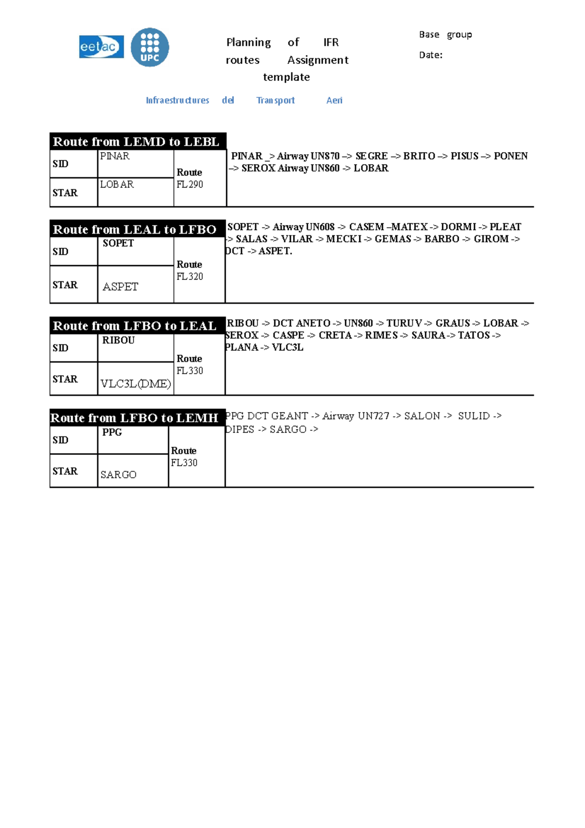 IFRroutes template v2 Planning of IFR routes Assignment template