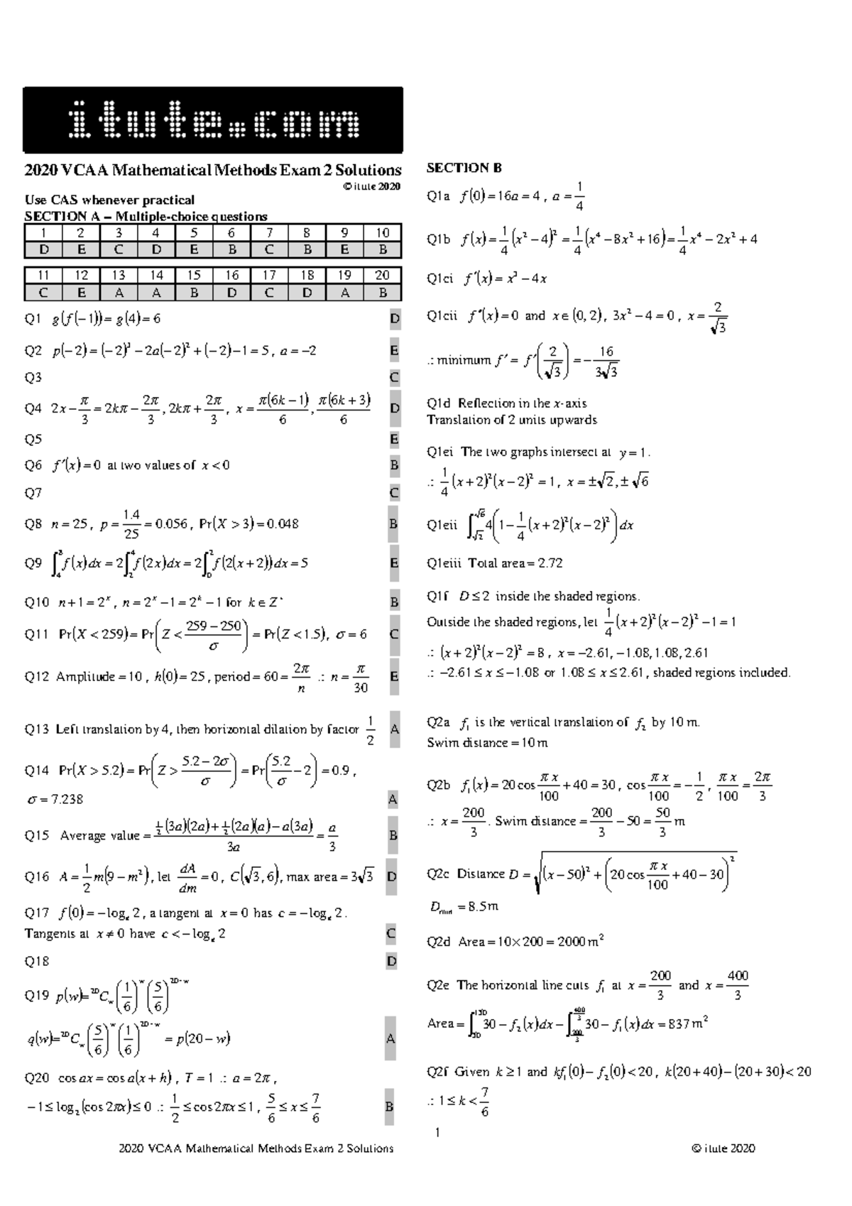 2020-VCAA MM Exam-2-Solutions - 2020 VCAA Mathematical Methods Exam 2 ...