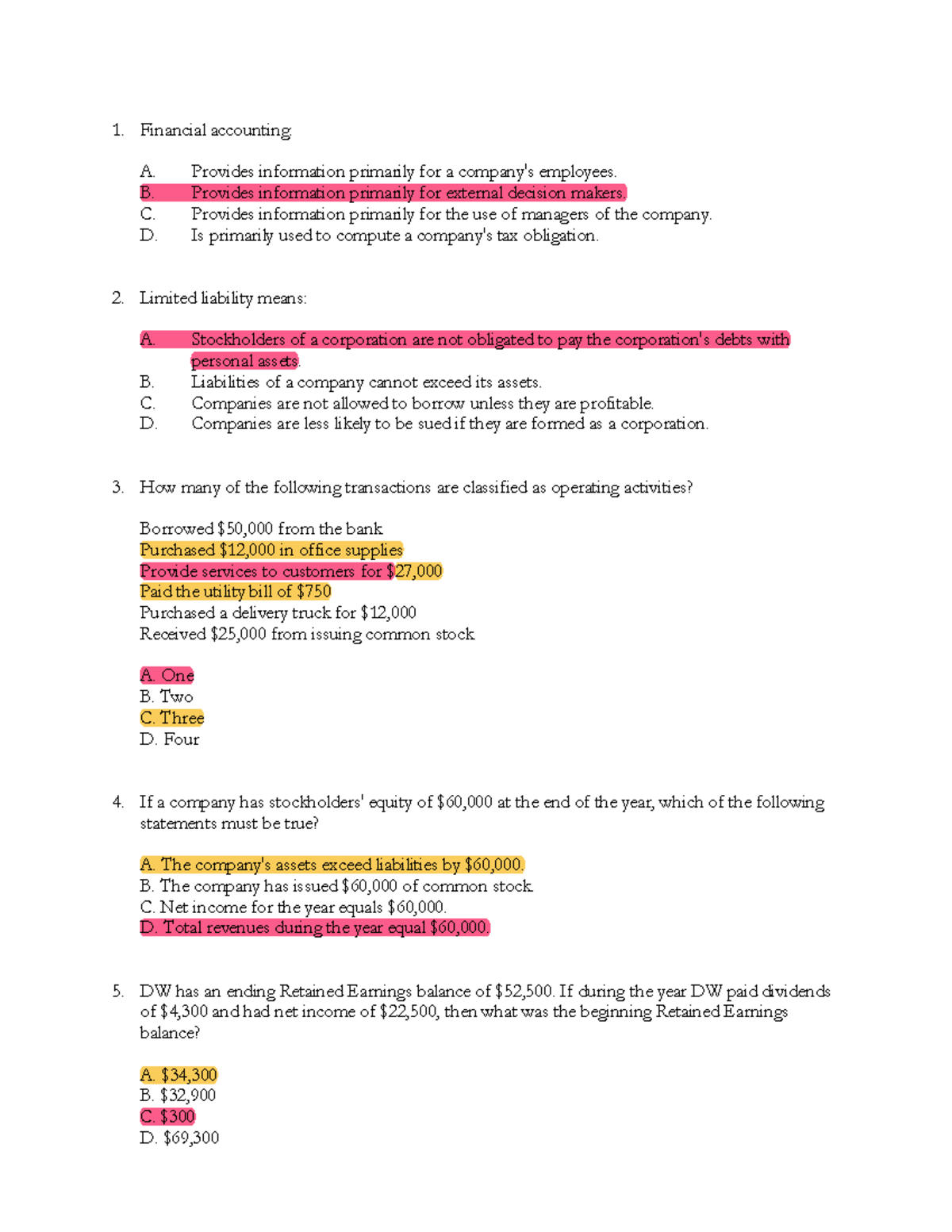 EX One practice questions for review - Financial accounting: A ...