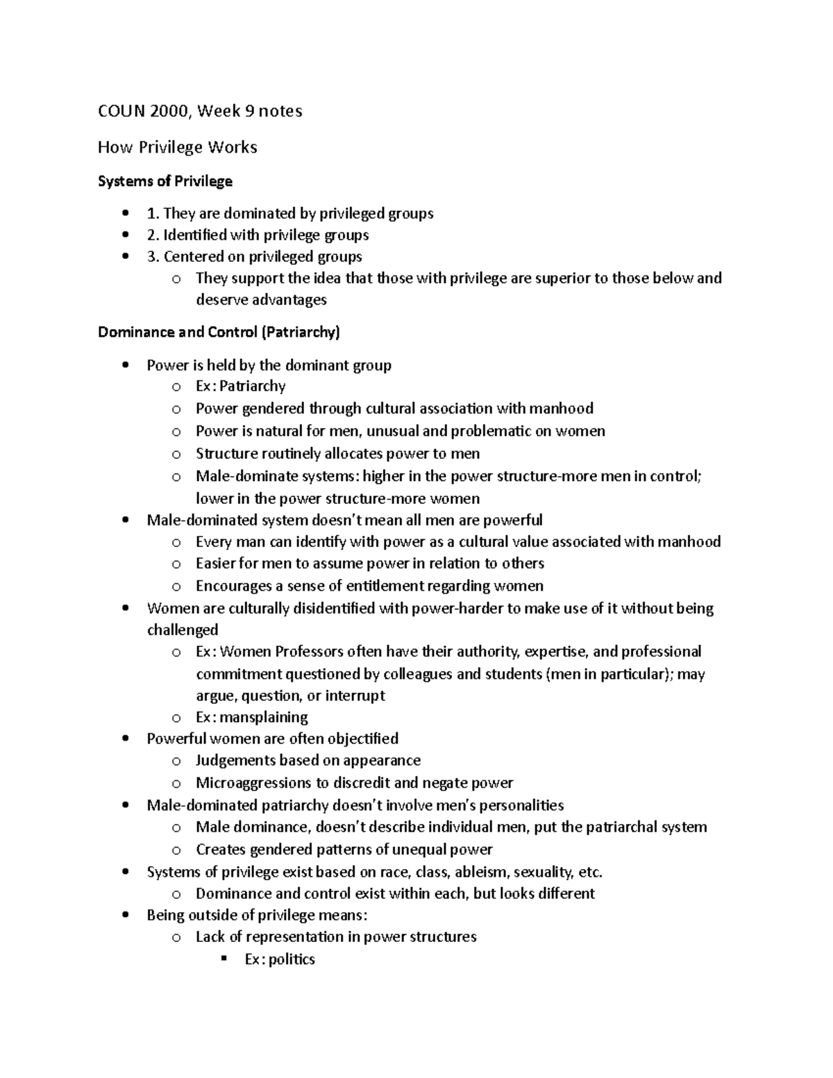 COUN 2000 Week 9 notes - Fall 2021, M. LaPolla - COUN 2000, Week 9 ...