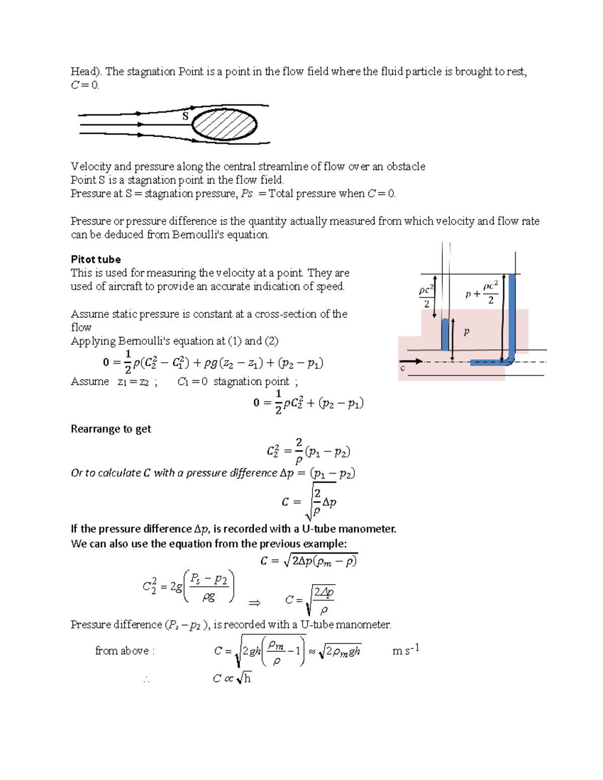 2c Flow measurement Bernoullis-2 - Head). The stagnation Point is a ...