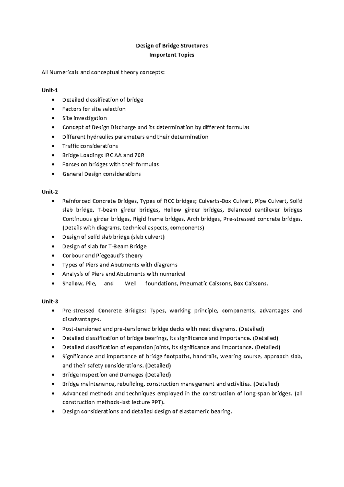 #Important Topics - Design of Bridge Structures Important Topics All ...