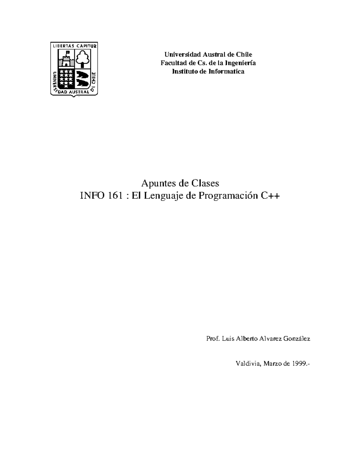 El lenguaje de programación C++, apuntes - Universidad Austral de Chile ...