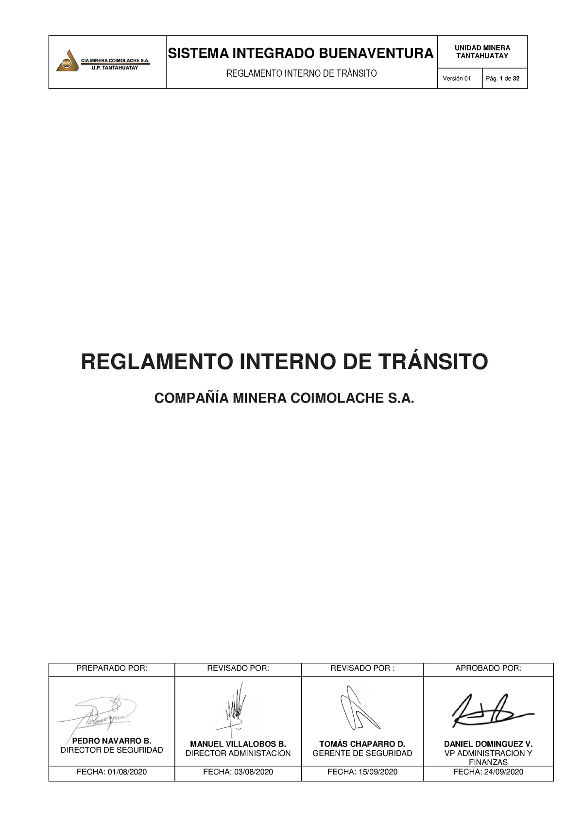 Reglamento Interno DE Tránsito Coimolache 2020 V01 - SISTEMA INTEGRADO ...