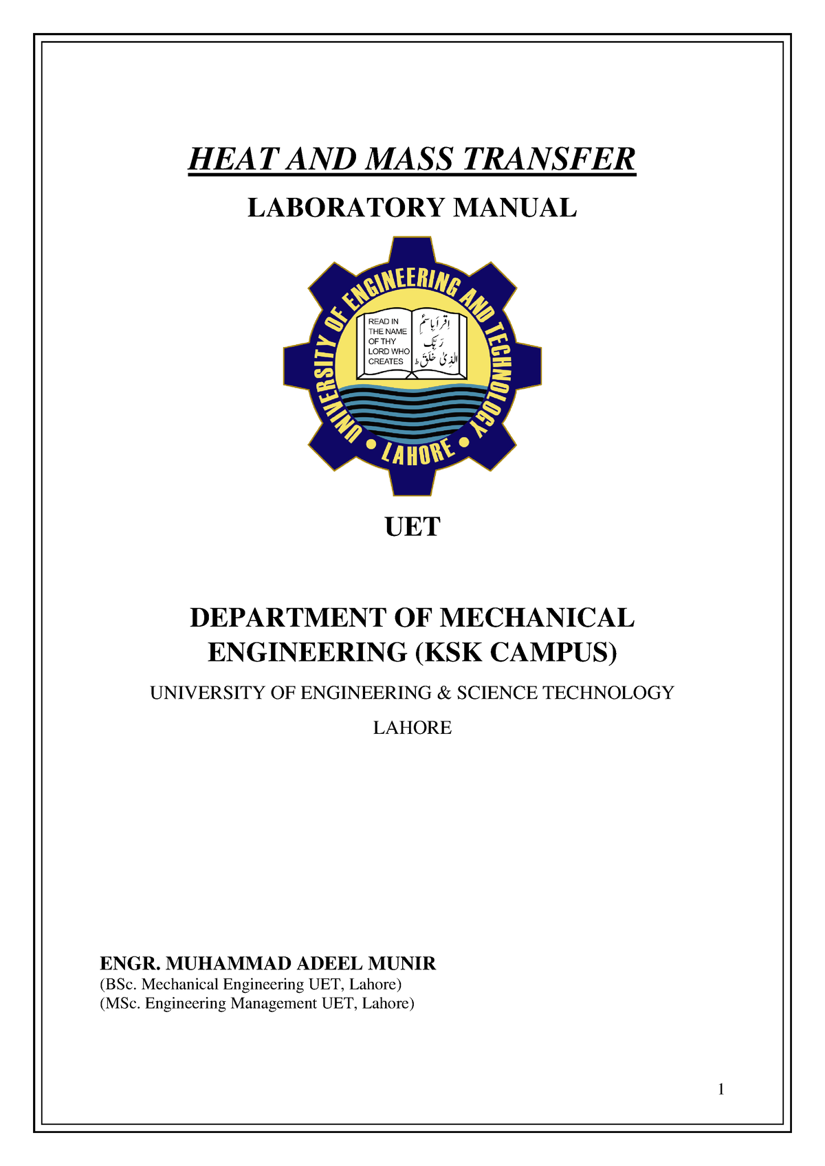 Lab2 - This Is The Lab Manual Of Heat And Mass Transfer - HEAT AND MASS ...