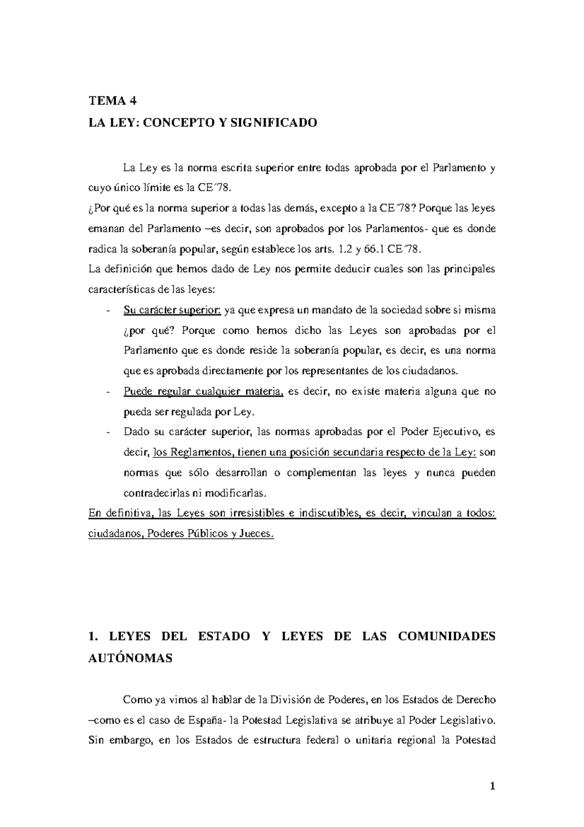 Tema 4. La Ley - TEMA 4 LA LEY: CONCEPTO Y SIGNIFICADO La Ley es la ...