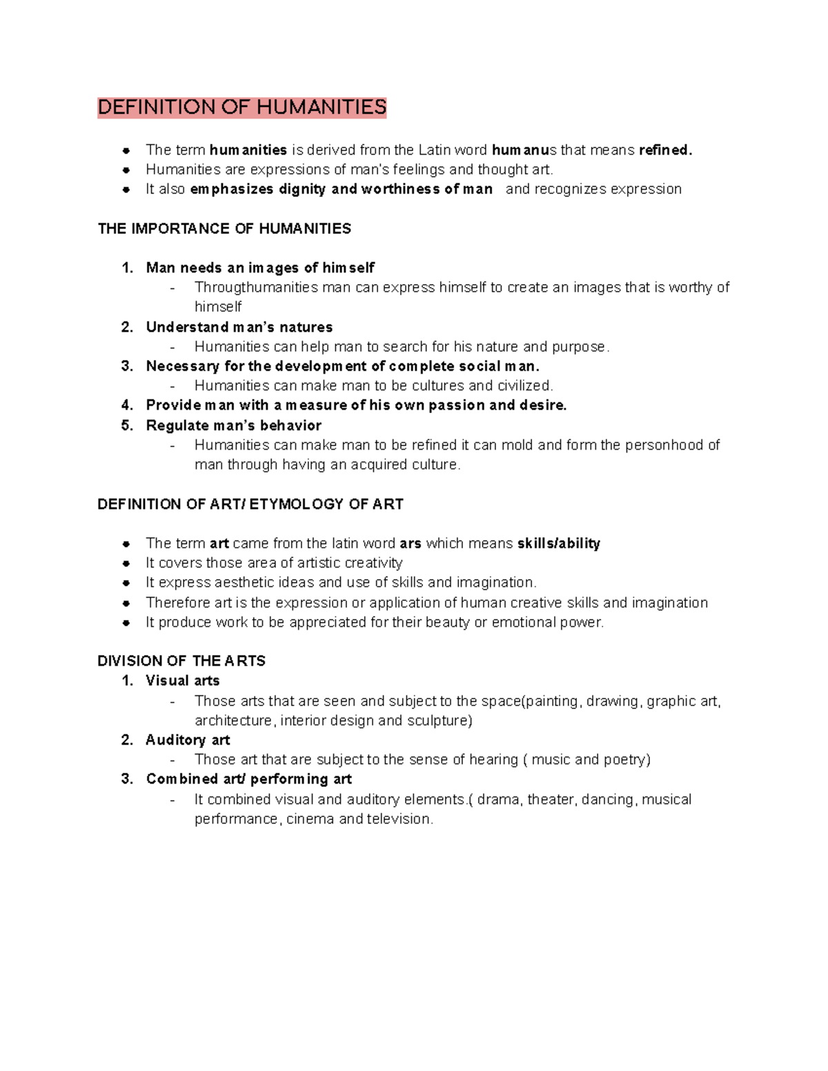 Definition OF Humanities - DEFINITION OF HUMANITIES The term humanities ...
