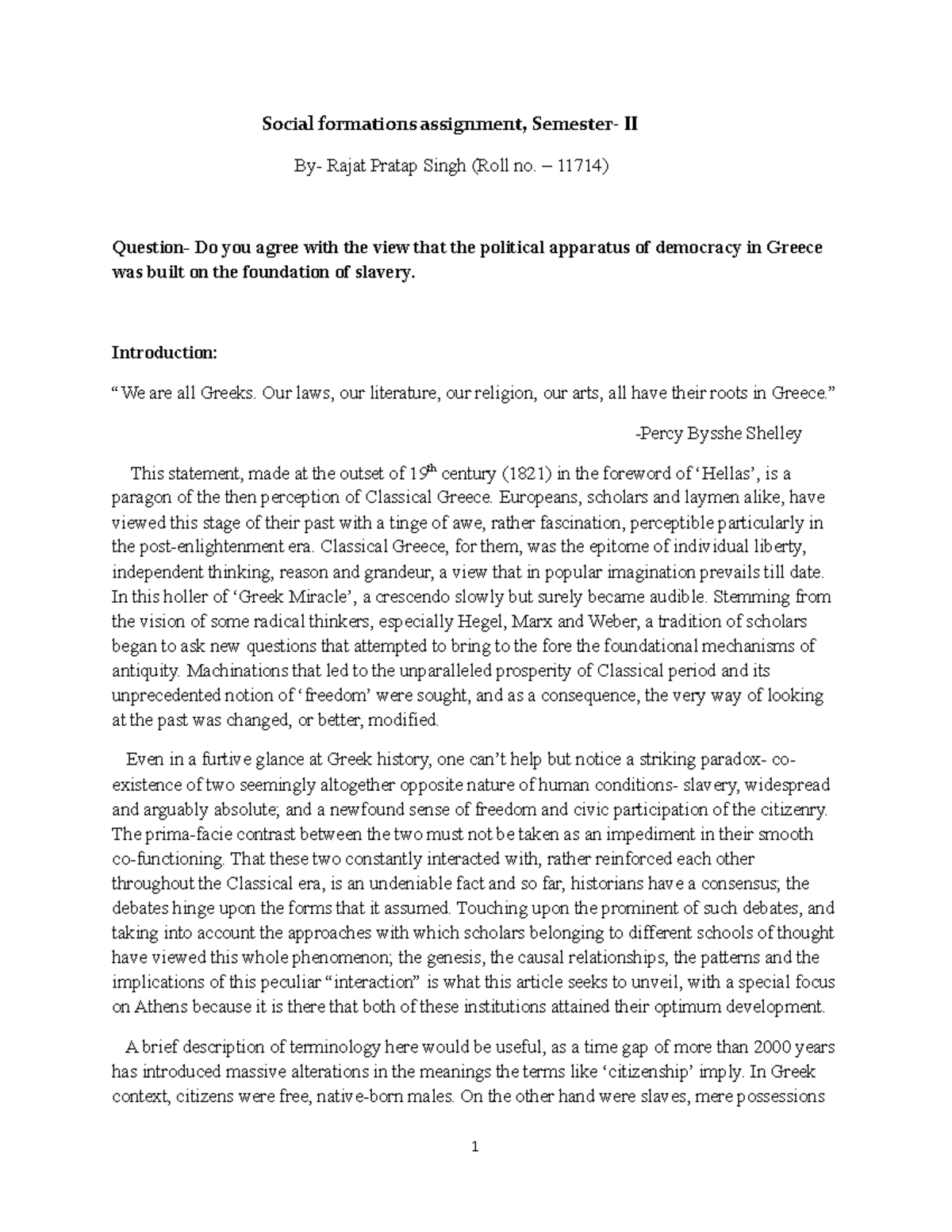 Social formations sem 2 assignment - HISTORY - Delhi University - Studocu