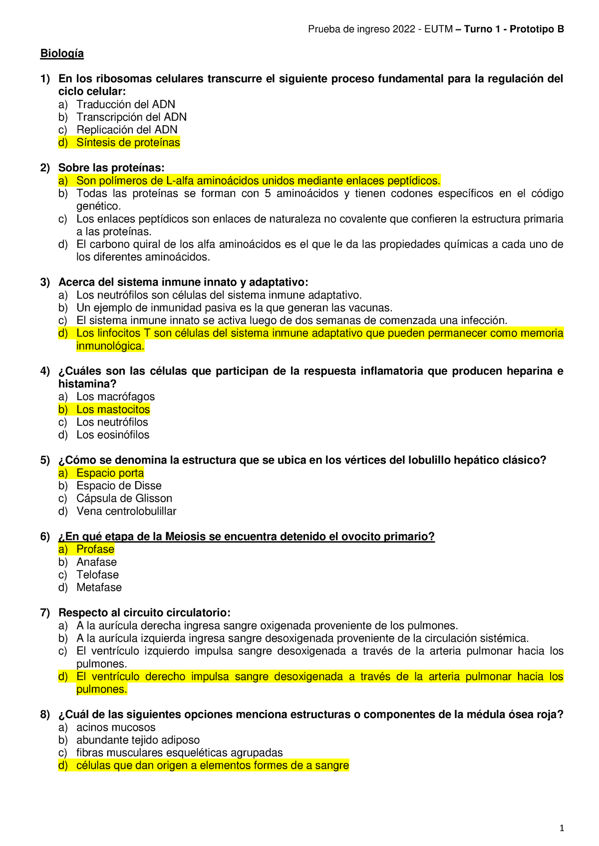 Prototipo - Turno 1 - Prototipo B - Biología En Los Ribosomas Celulares ...