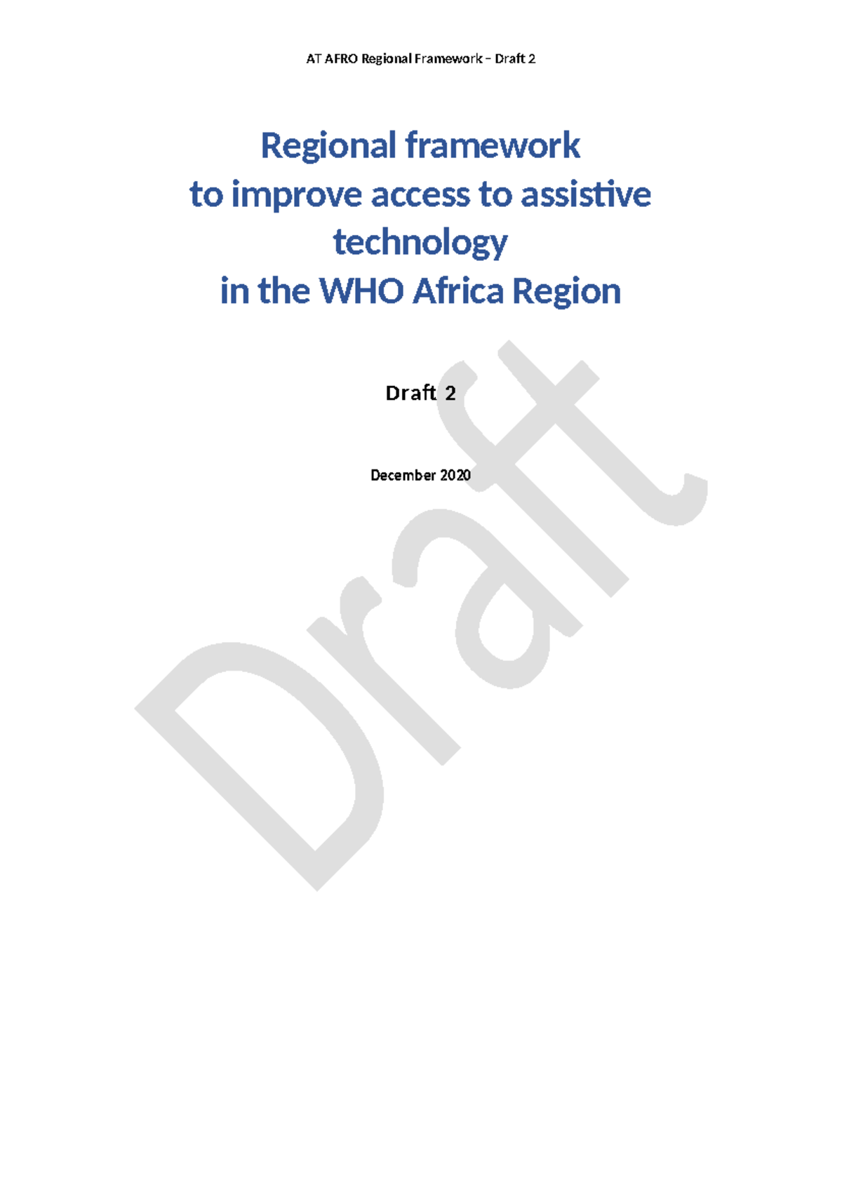 WHO AFRO Assistive Technology Regional Framework Draft 2 - Regional ...