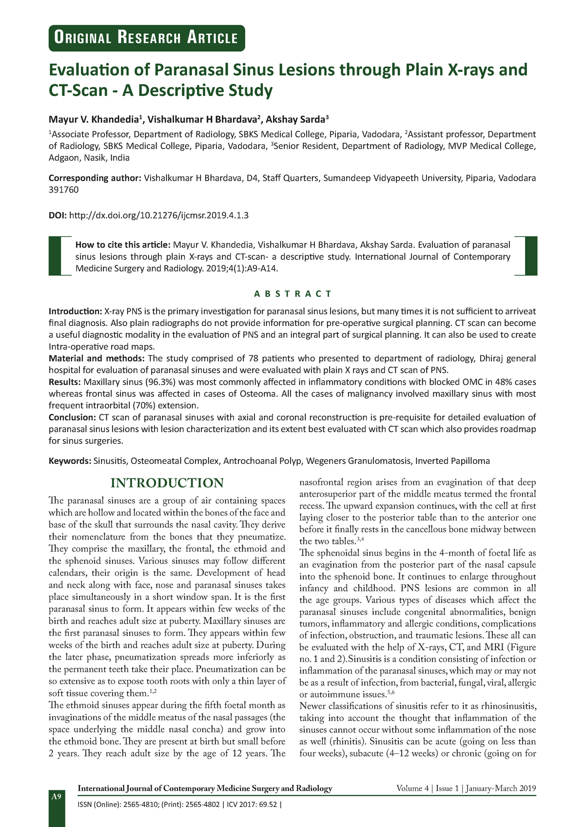 Evaluation of Paranasal Sinus Lesions through Plain X-rays and 