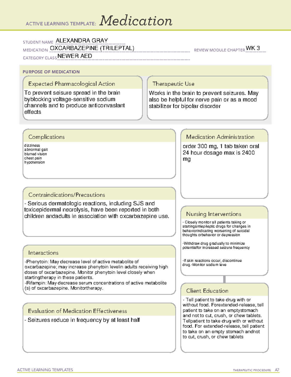 Oxcarbazepine WK 3 - learning template - ACTIVE LEARNING TEMPLATES ...