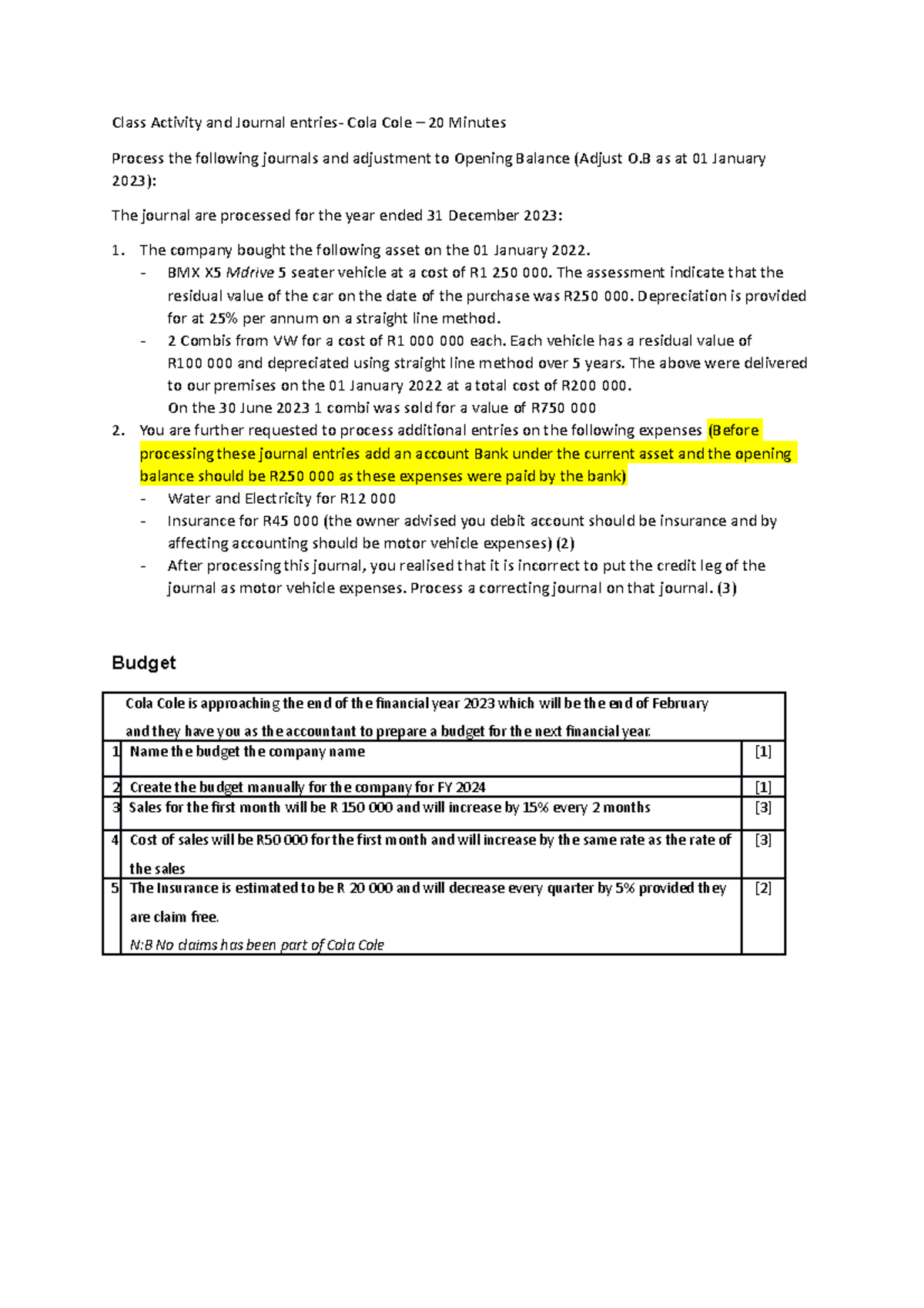 Class Activity Journals, Adjustment and Budget - Class Activity and ...