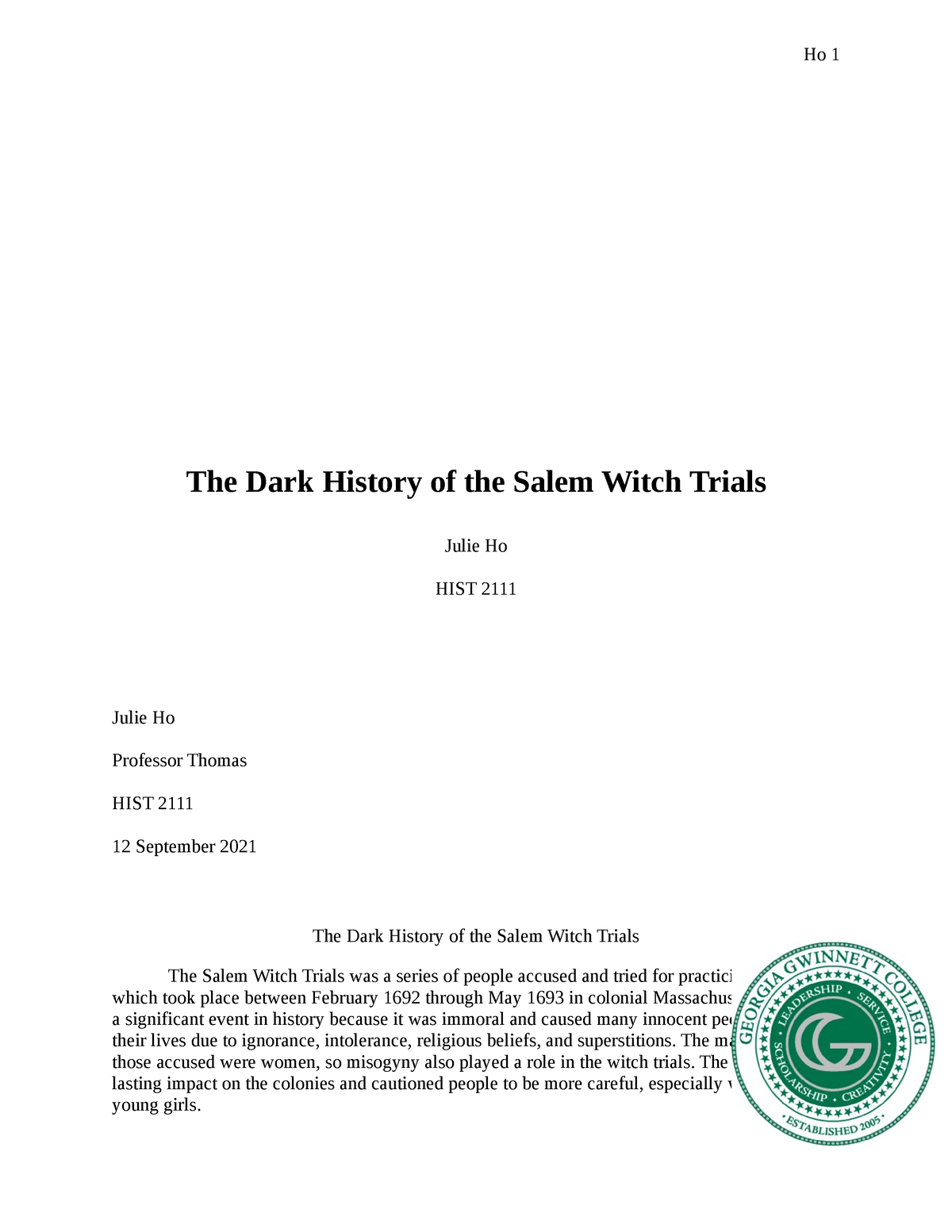 salem witch trials research paper outline