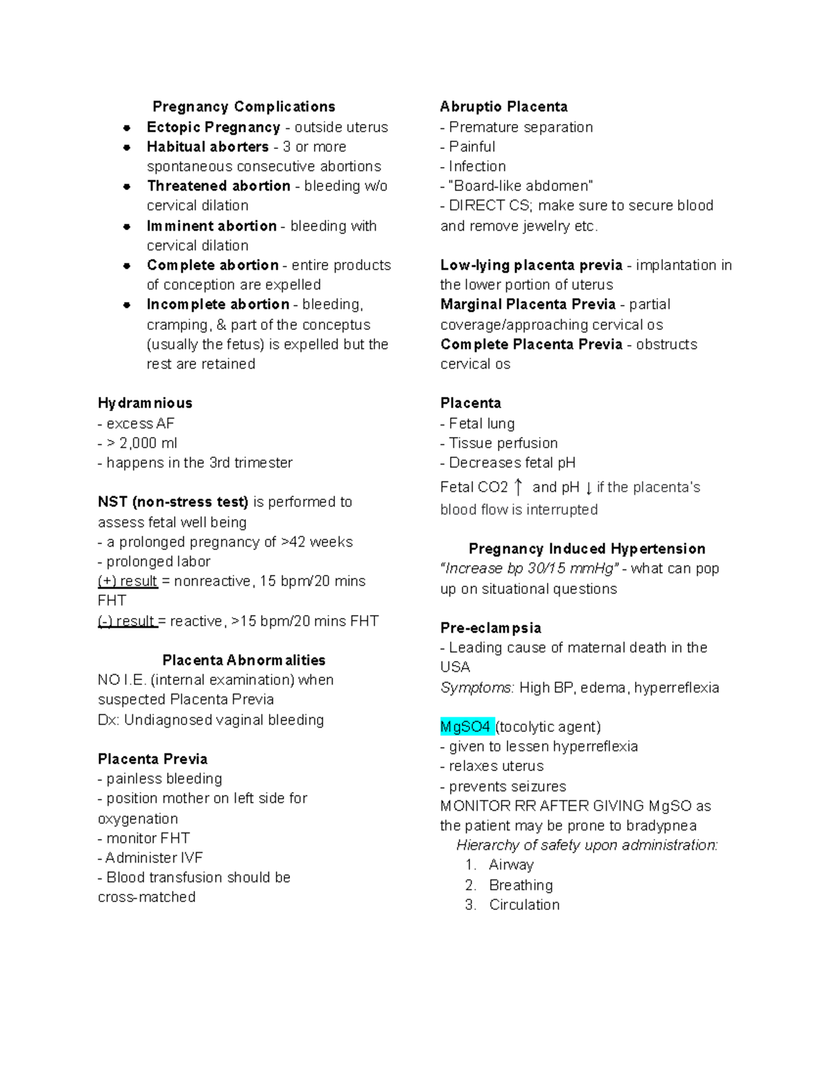 P1-notes - Maternal and Child Nursing - Pregnancy Complications Ectopic ...