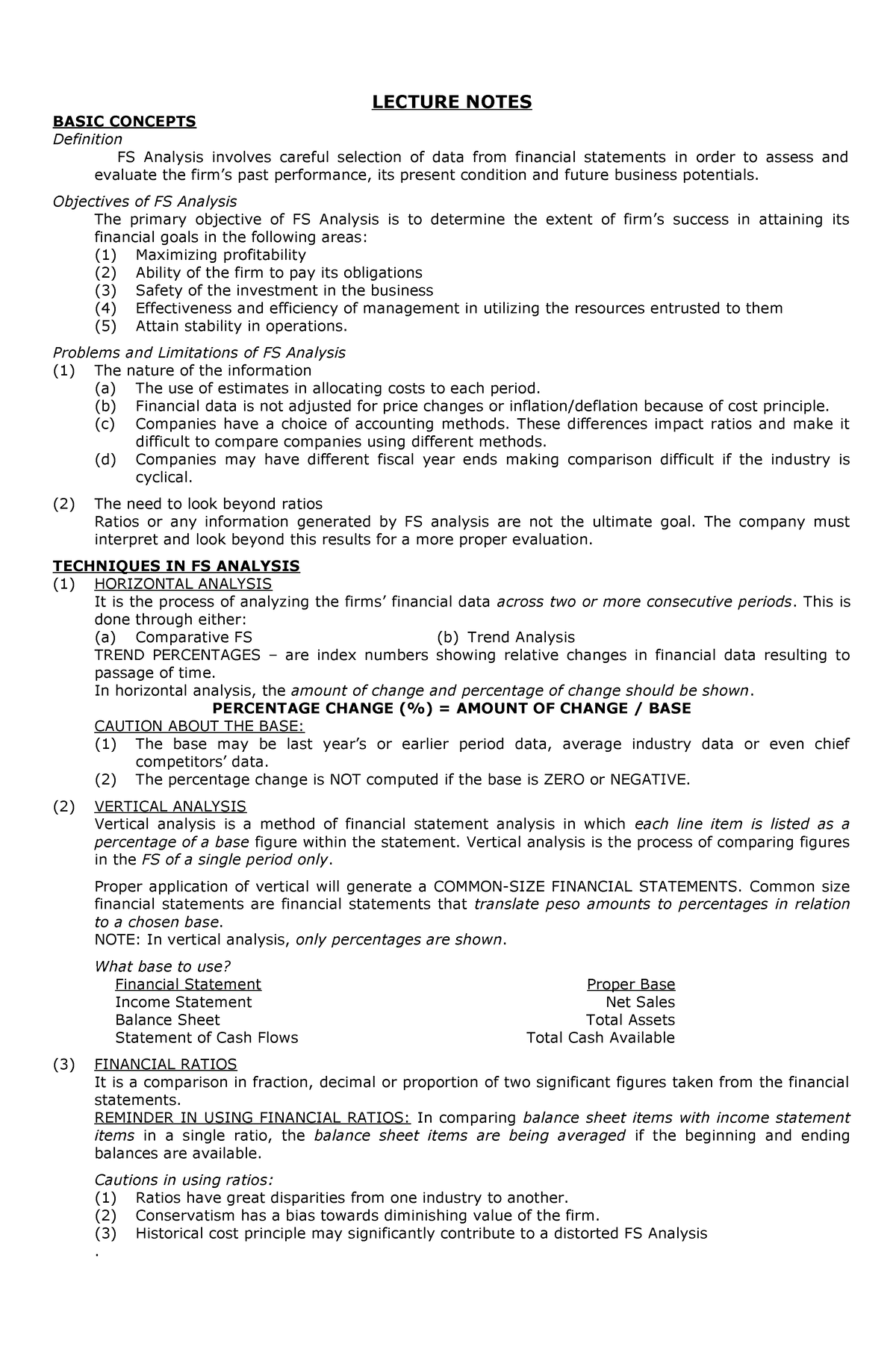 MS9107A- Financial- Statements- Analysis - LECTURE NOTES BASIC CONCEPTS ...