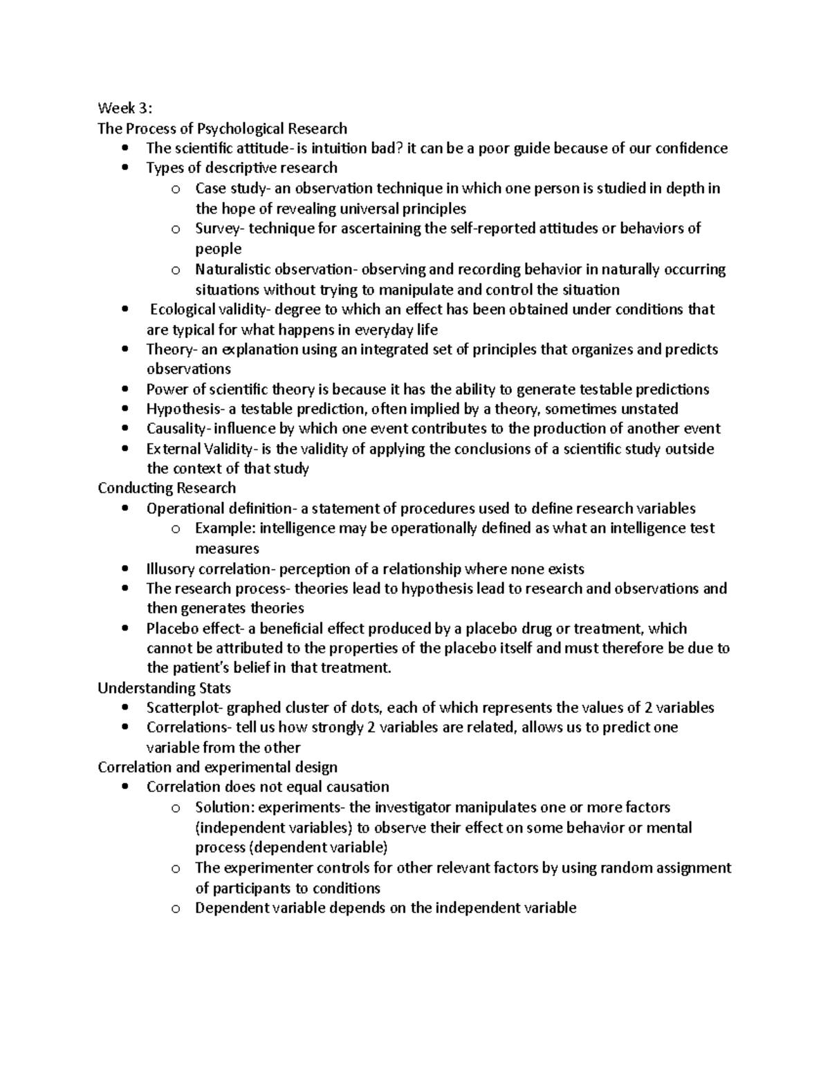 PSY 101 W3 Notes - Week 3: The Process of Psychological Research The ...