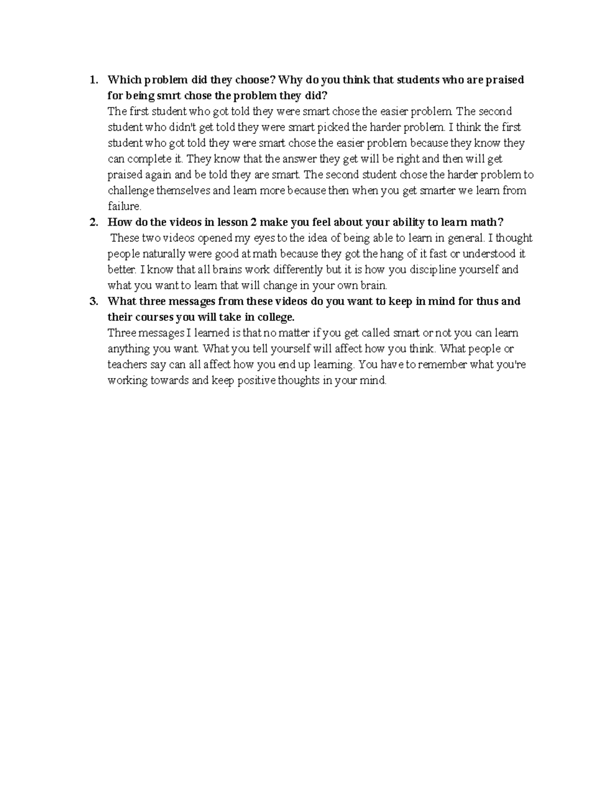 Math and mindset - 1 problem did they choose? Why do you think that ...