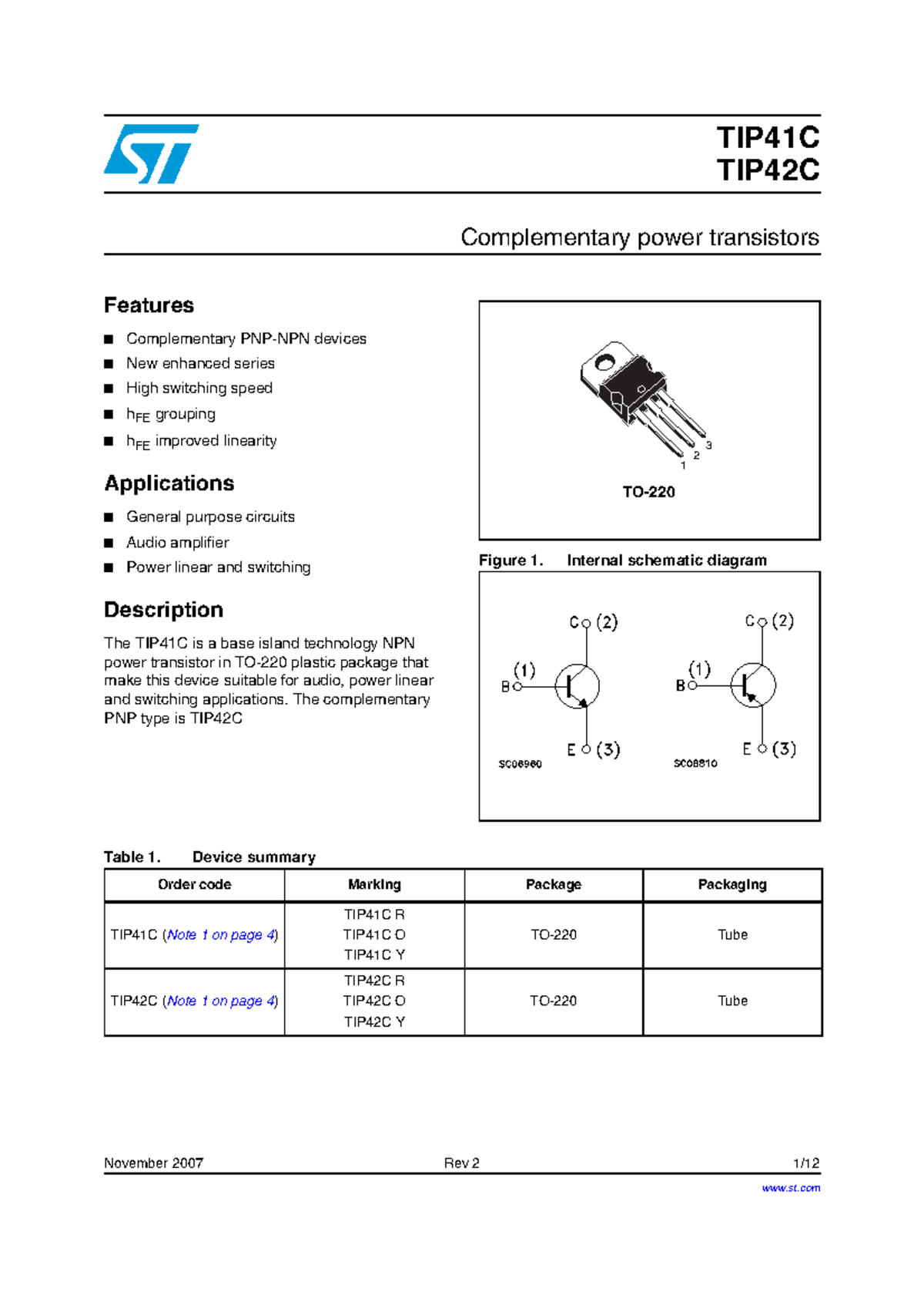 Tip41c - TIP41C TIP42C Complementary power transistors Features ...
