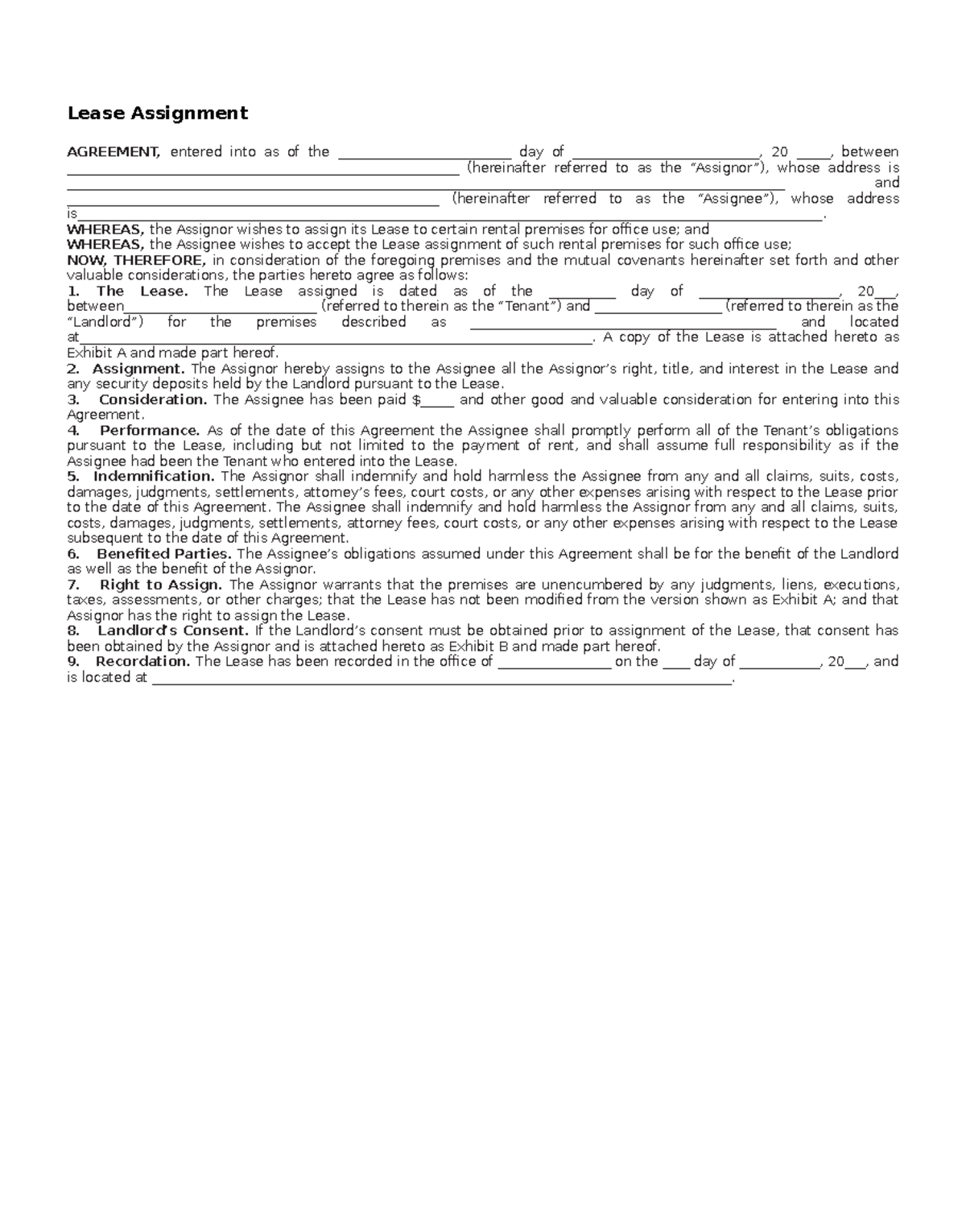 Form 22 - Lease Assignment Template From The Business And Legal Forms ...