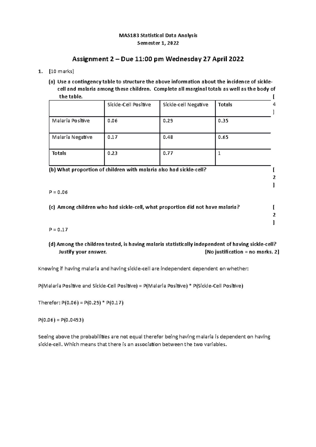 Assign 2 Mas183 Statistical Data Analysis Semester 1 2022 Assignment 2 Due 11 00 Pm