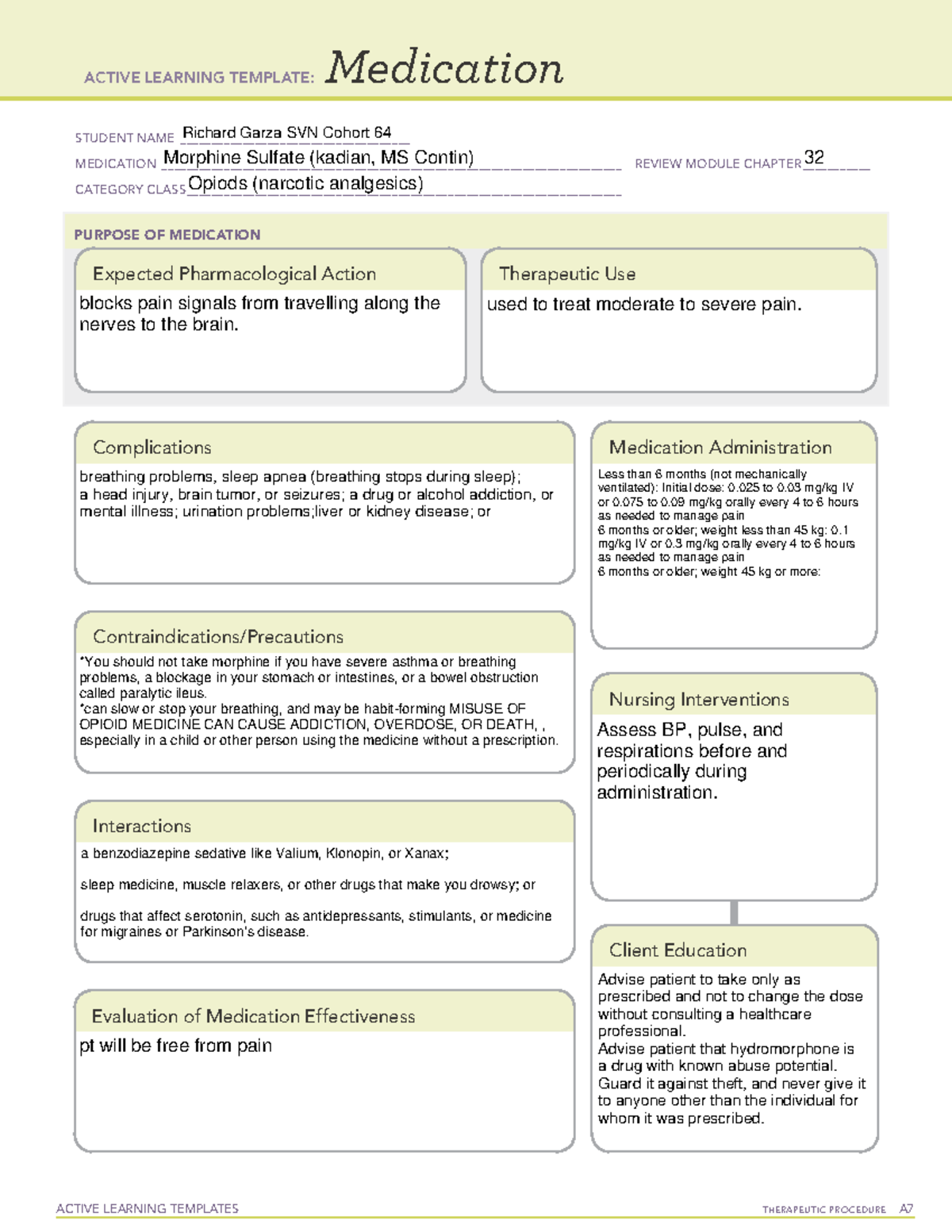 Morphine - Active Learning Templates Therapeutic Procedure A Medication 