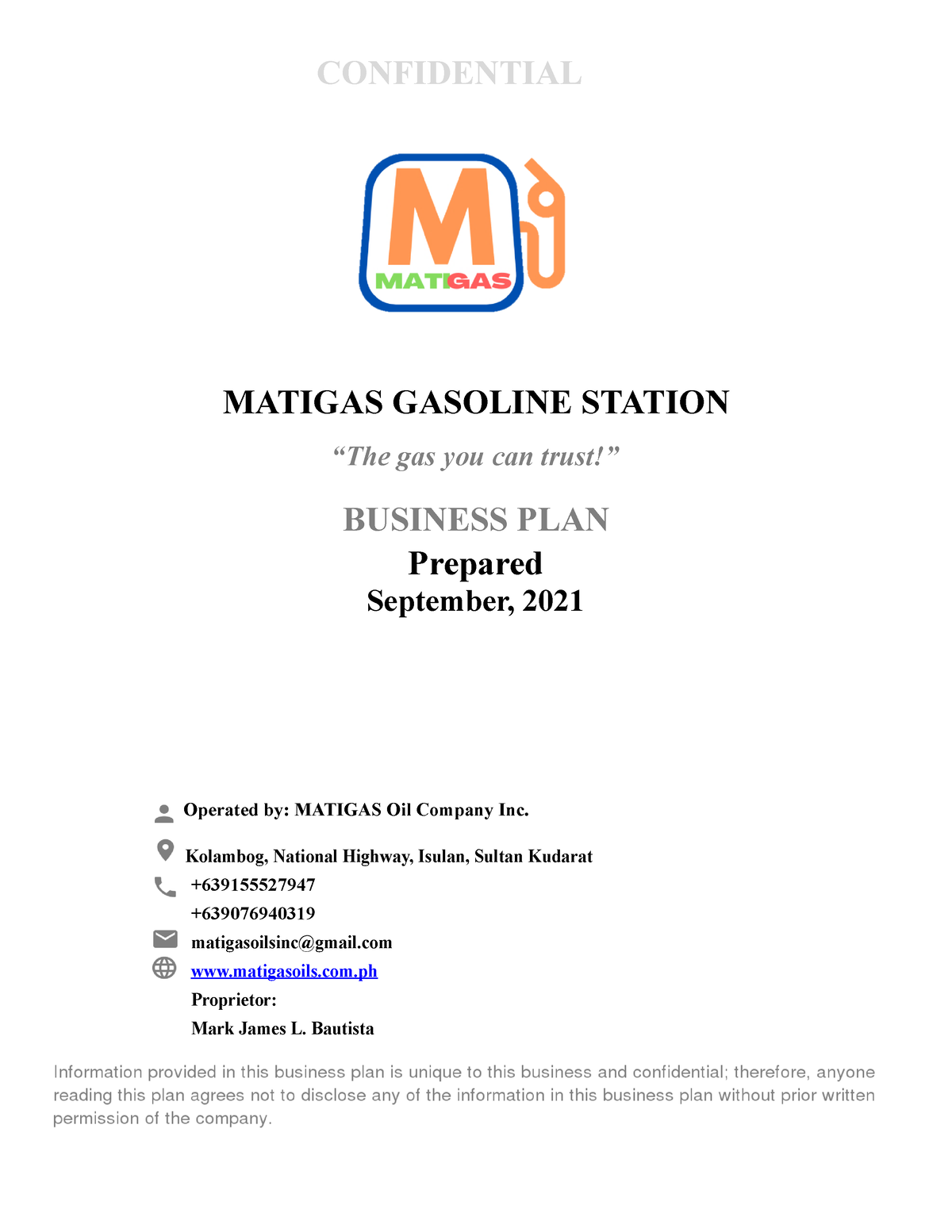 gasoline station business plan