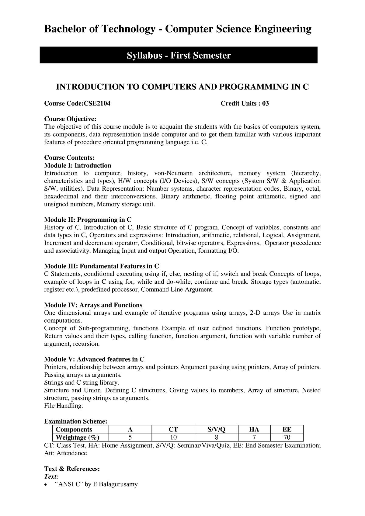 B. Tech. - Cse (syllabus) 2018 - Bachelor Of Technology - Computer ...