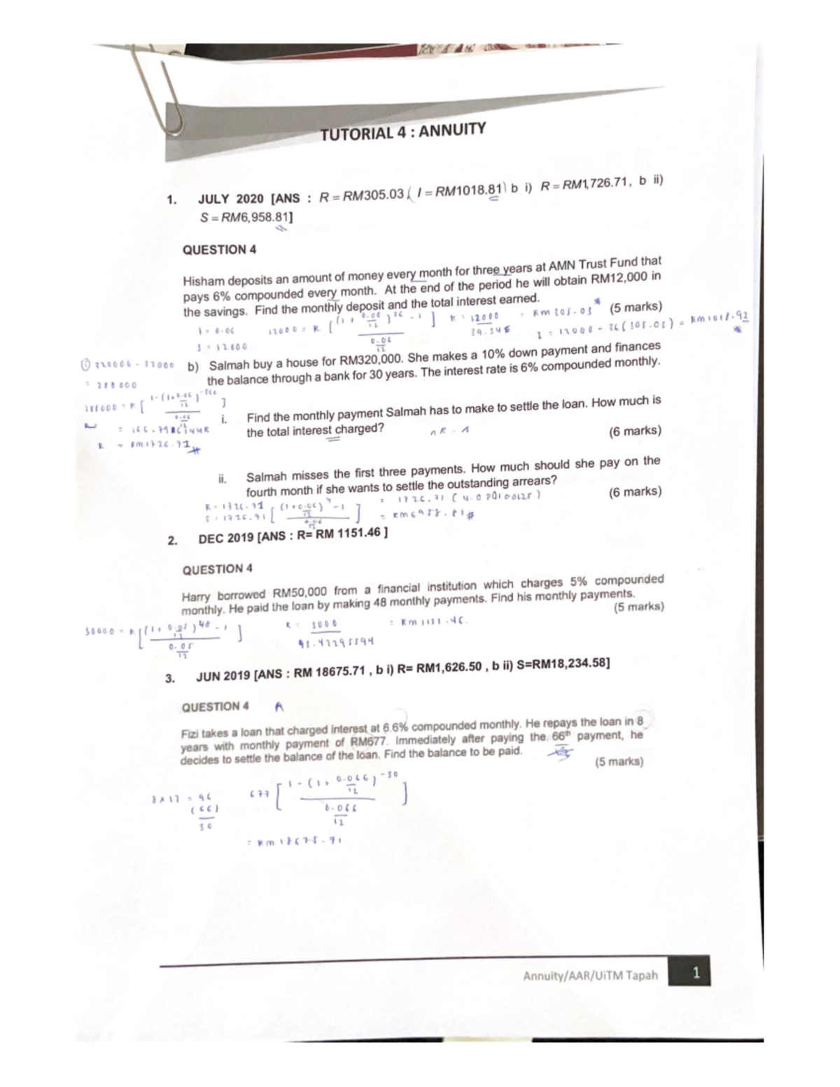 Annuity - PAST YEAR - Business in Mathematics - Studocu