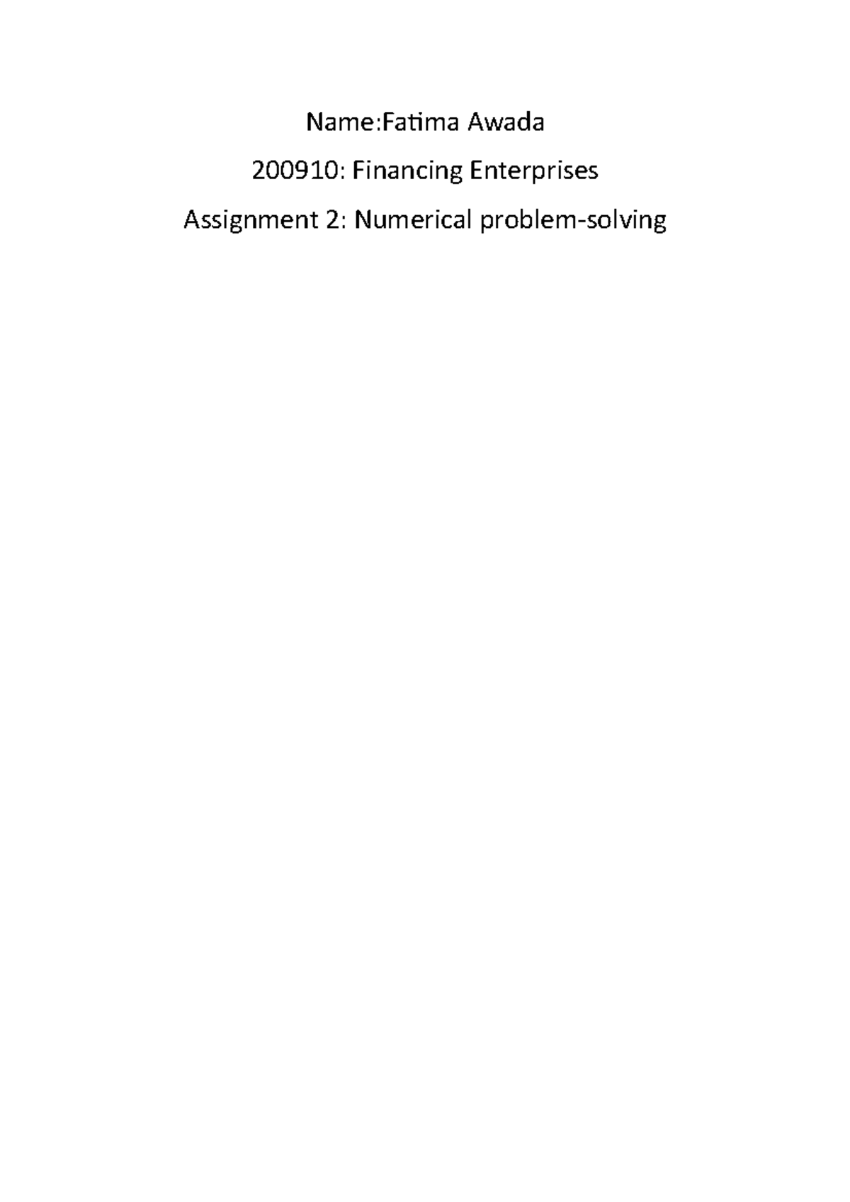 (F)Numerical problem solving assignment 2 - 200786 - UWS - Studocu