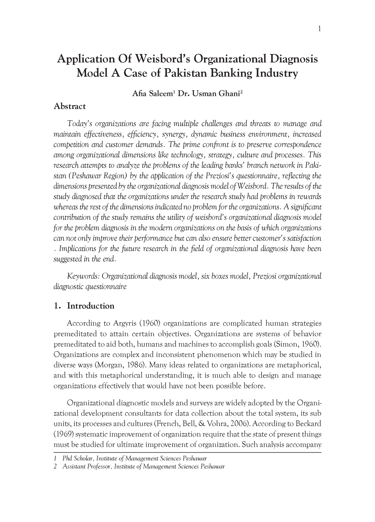 Paper - TA1 - 1 Application Of Weisbord’s Organizational Diagnosis ...