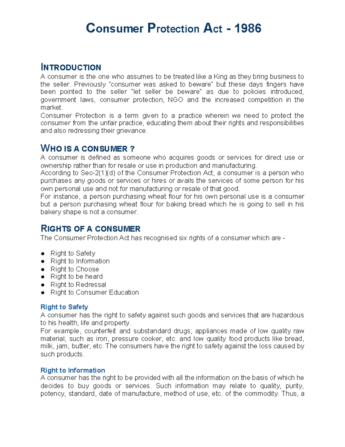 consumer-protection-act-1986-c-onsumer-p-rotection-a-ct-1986-i