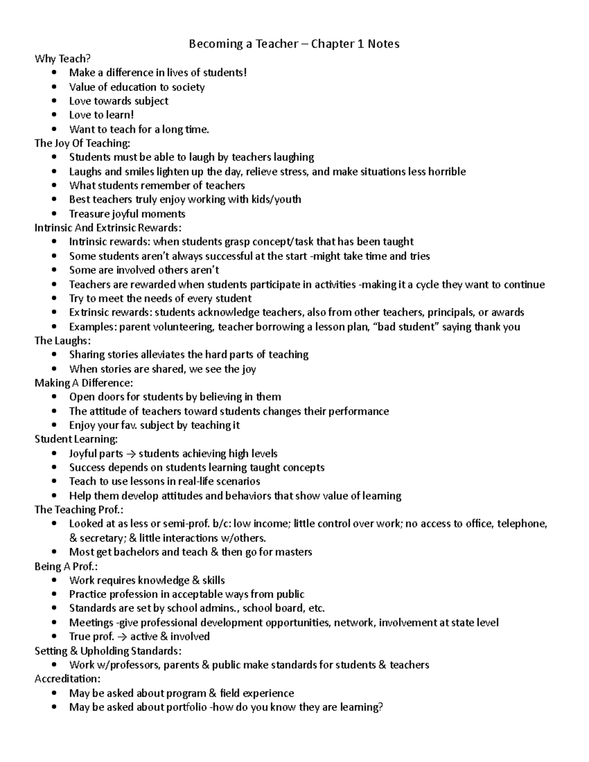 Becoming a teacher chapter 1 notes educ becoming a teacher