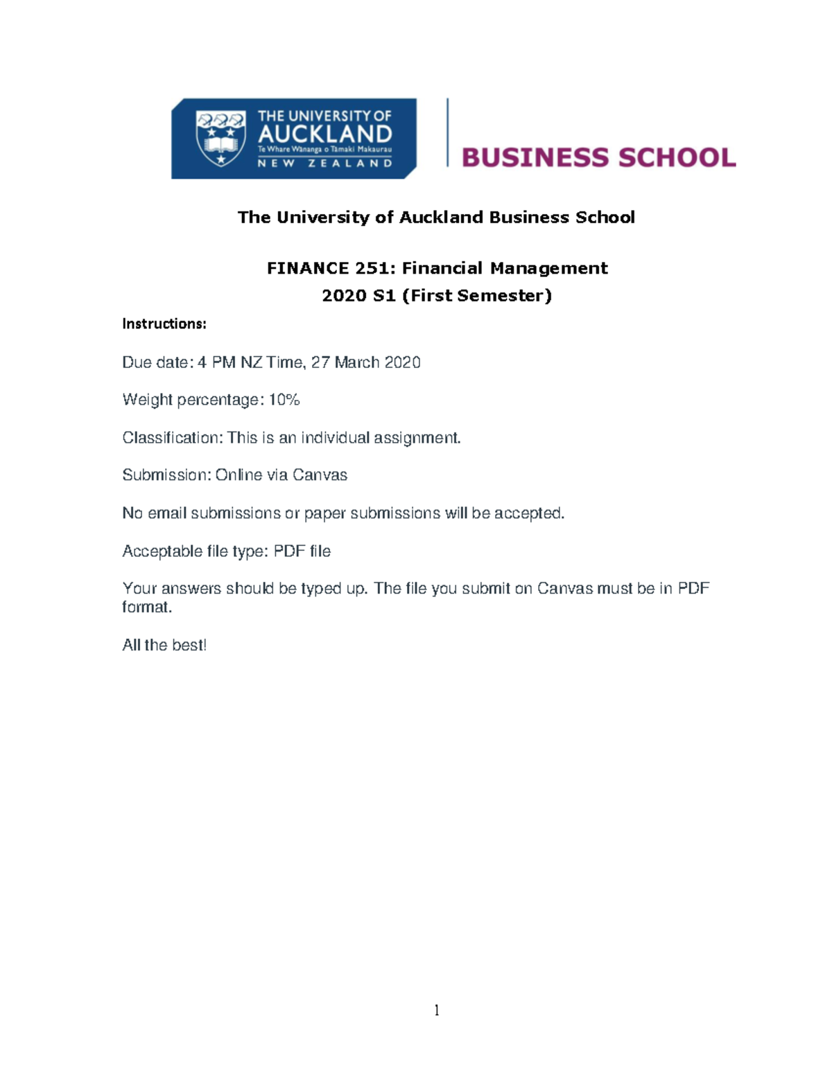 finance 251 assignment 1