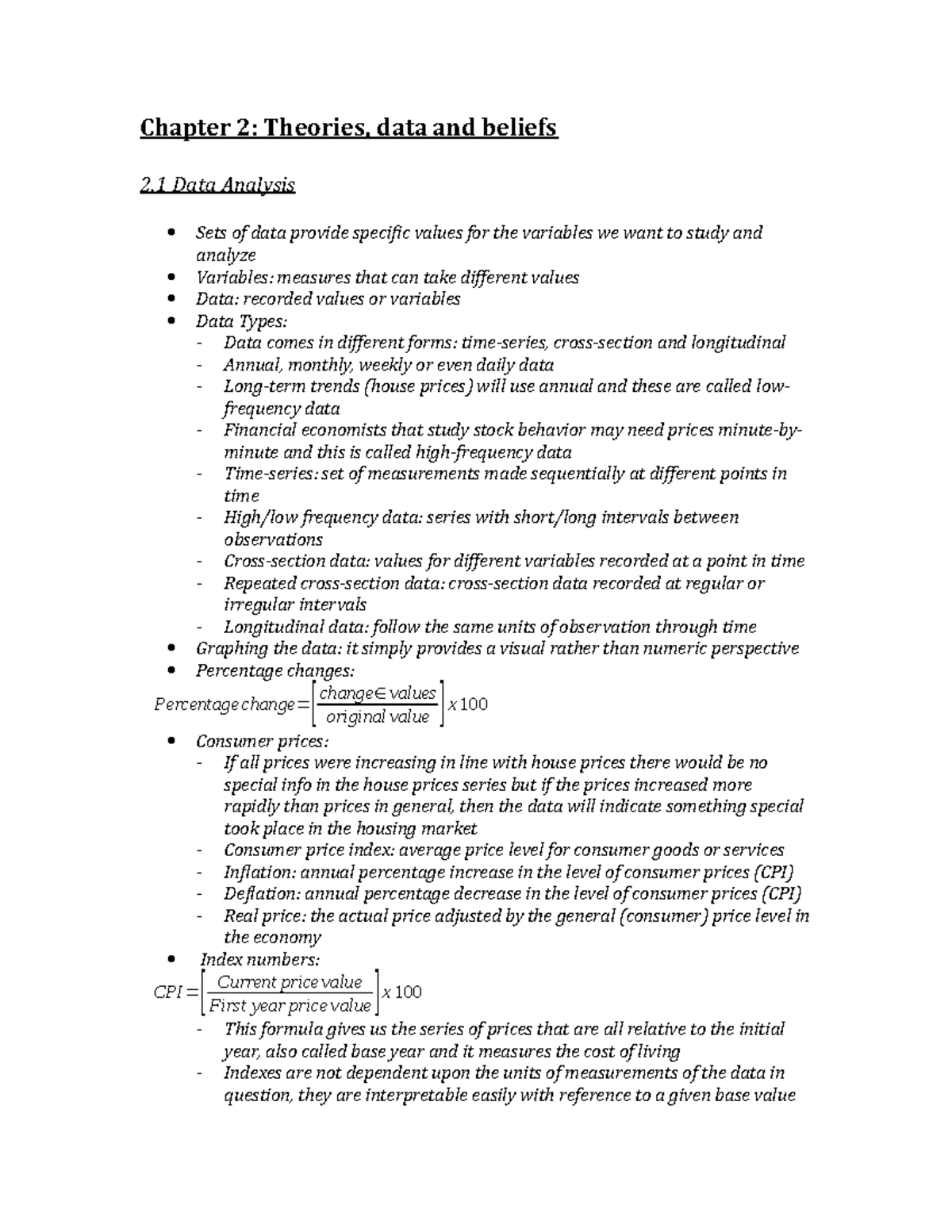 Chapter 2 - Lecture notes 1 - Chapter 2: Theories, data and beliefs 2 ...