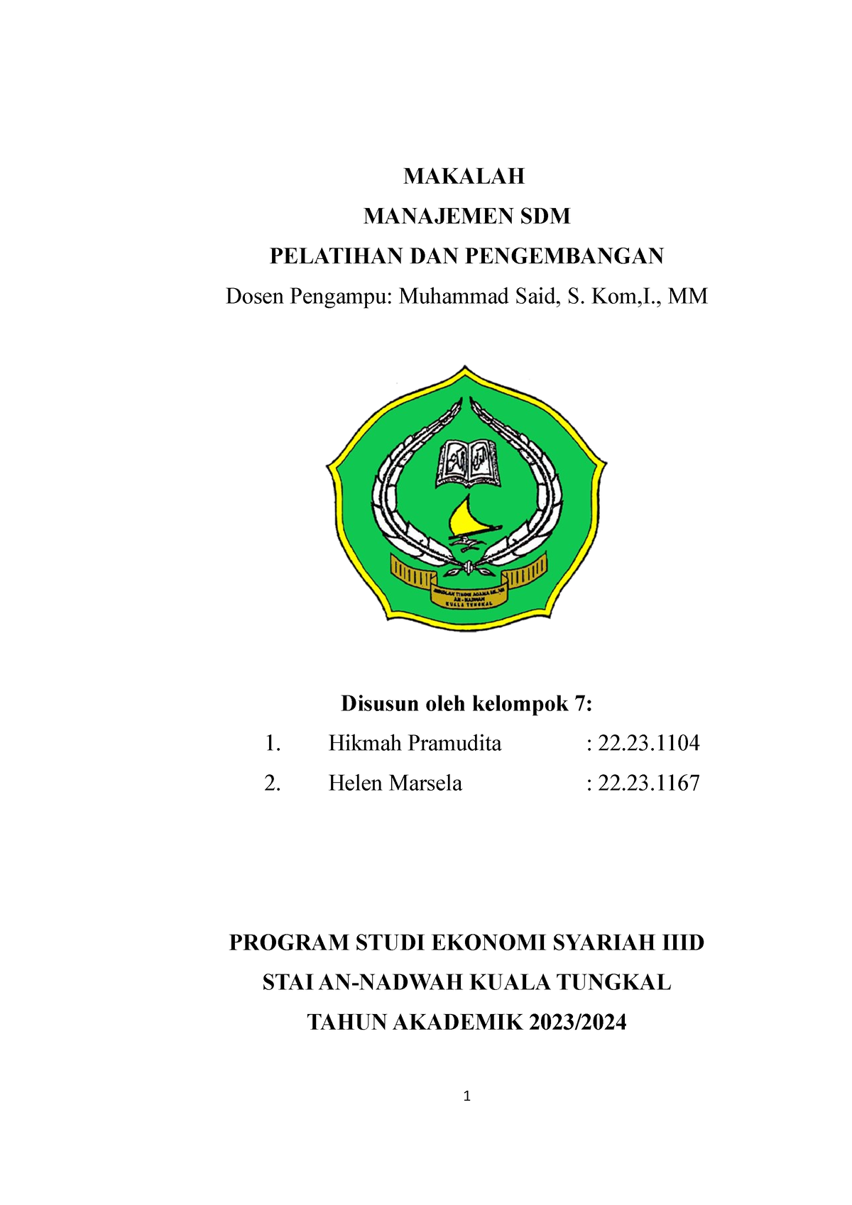 Manajemen SDM KEL 7 - Lakl - MAKALAH MANAJEMEN SDM PELATIHAN DAN ...